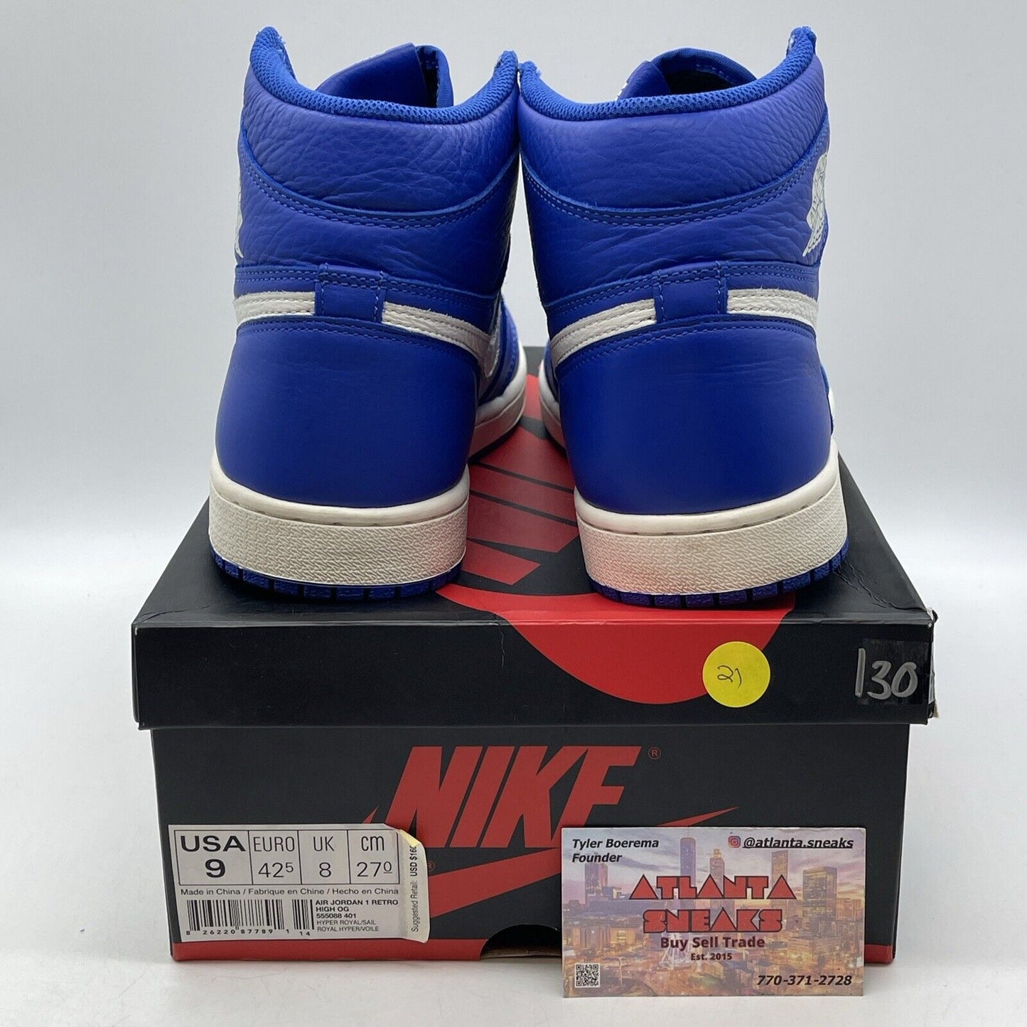 Size 9 - Air Jordan 1 Retro OG High Hyper Royal White Blue (555088-401)