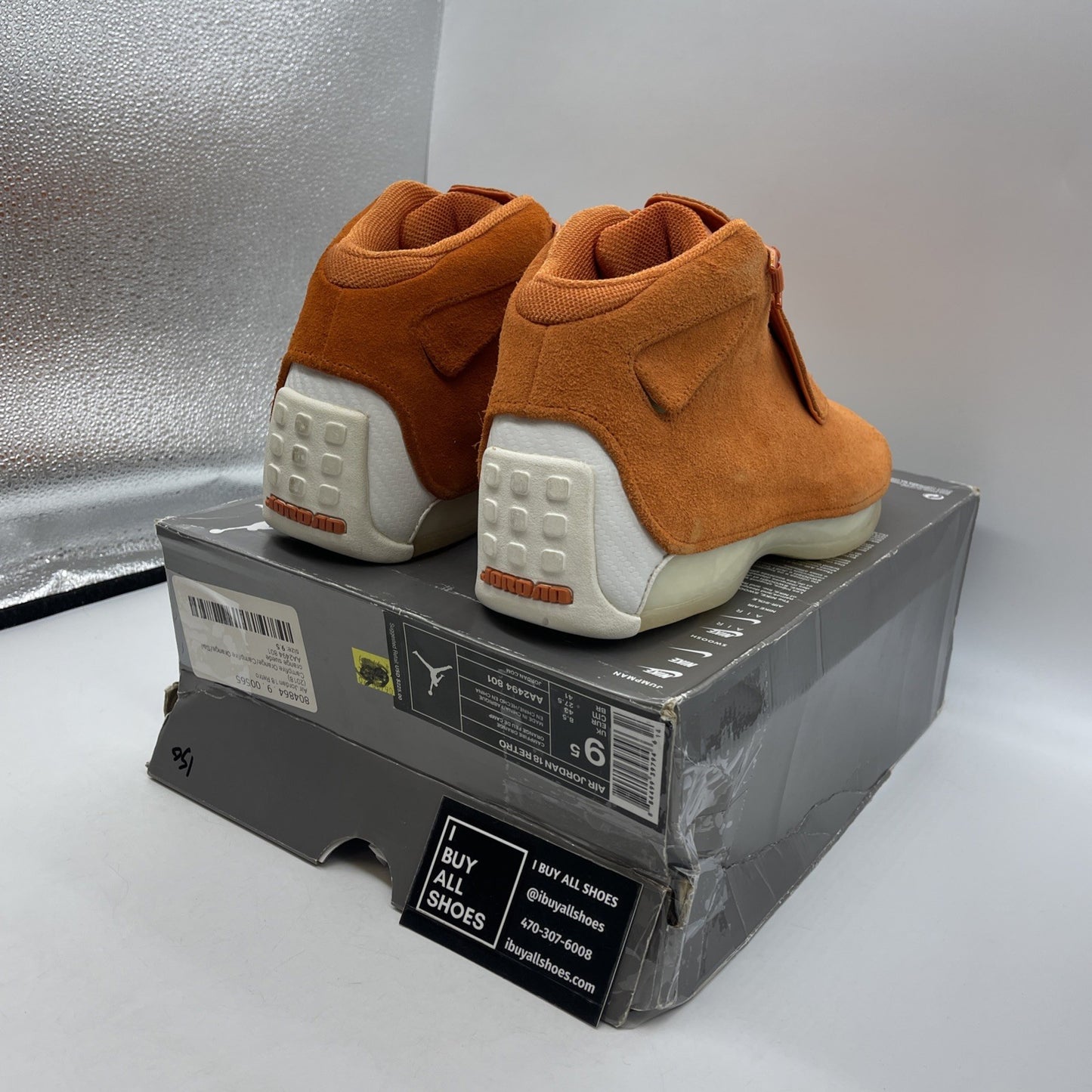 Size 9.5 - Air Jordan 18 Retro Orange Suede White (AA2494-801)