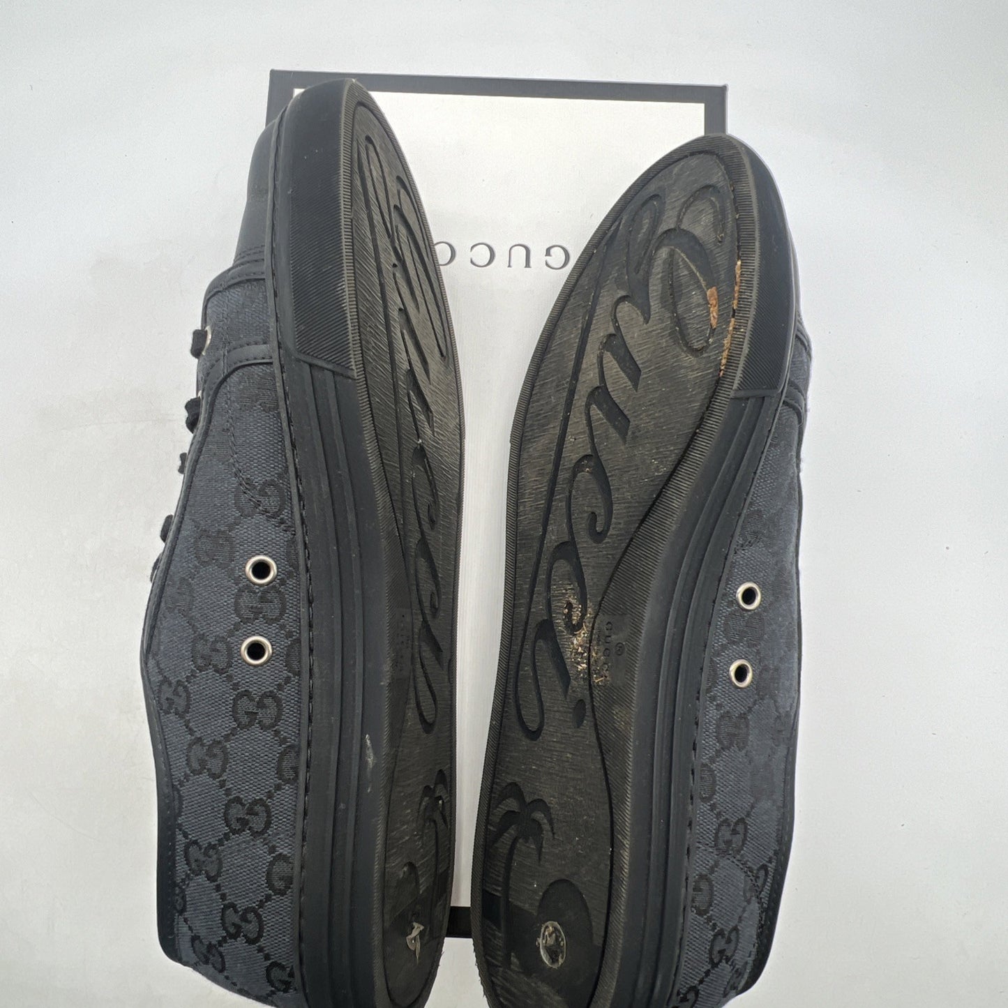Size 11.5G - GUCCI GG Canvas Leather Low Top Sneakers Blackmade in ITALY