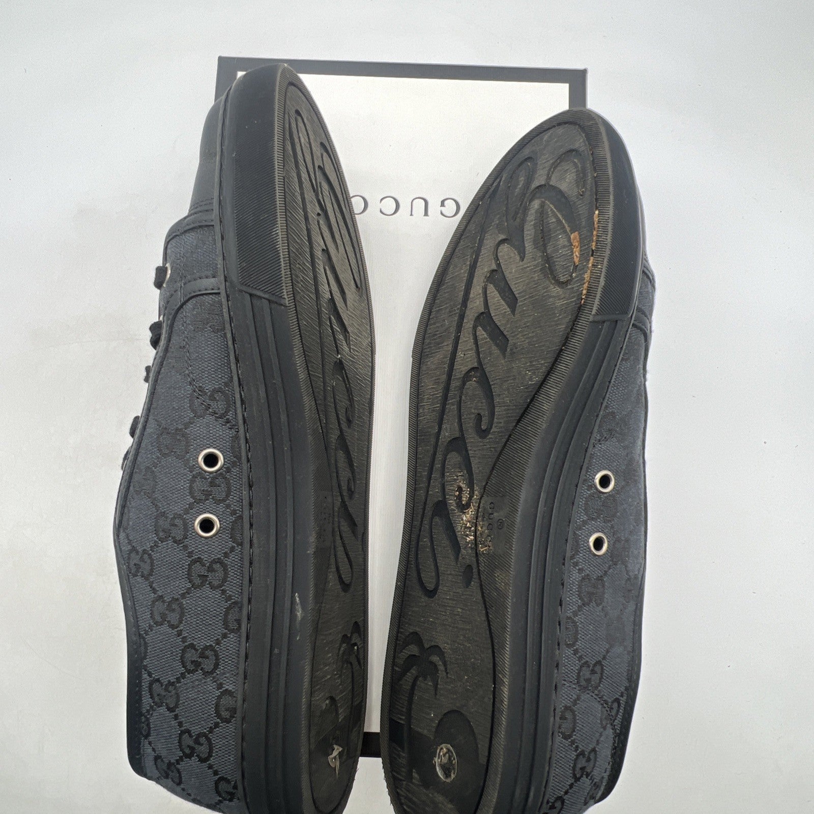 Size 11.5G - GUCCI GG Canvas Leather Low Top Sneakers Blackmade in ITALY