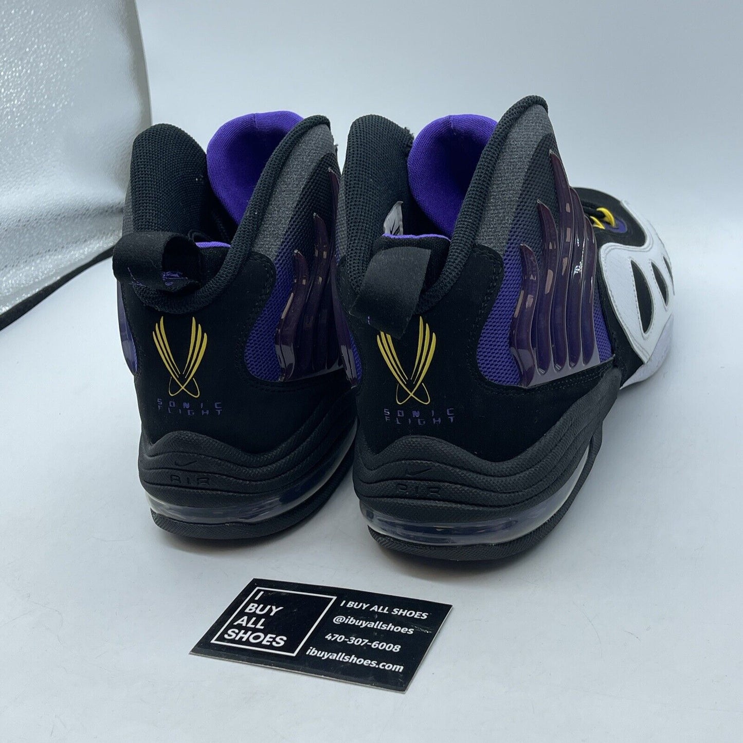 Size 12 - Nike Sonic Flight Black Purple Venom White Suede Leather (641333-001)
