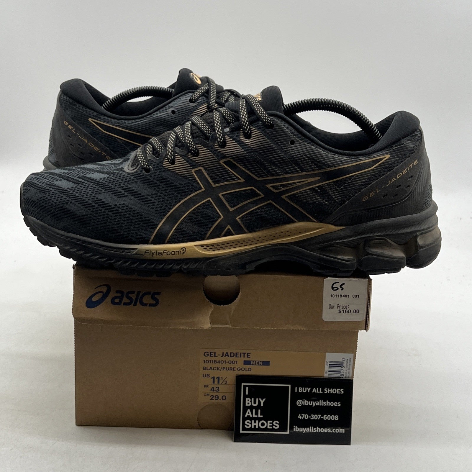 Size 11.5 - Asics Gel Jadeite Black Pure Gold (1011B401-001)