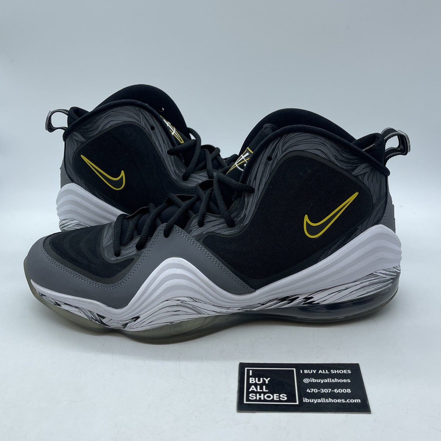 Size 13 - Nike Air Penny 5 Black Grey Tour Yellow Suede Leather (537331-001)