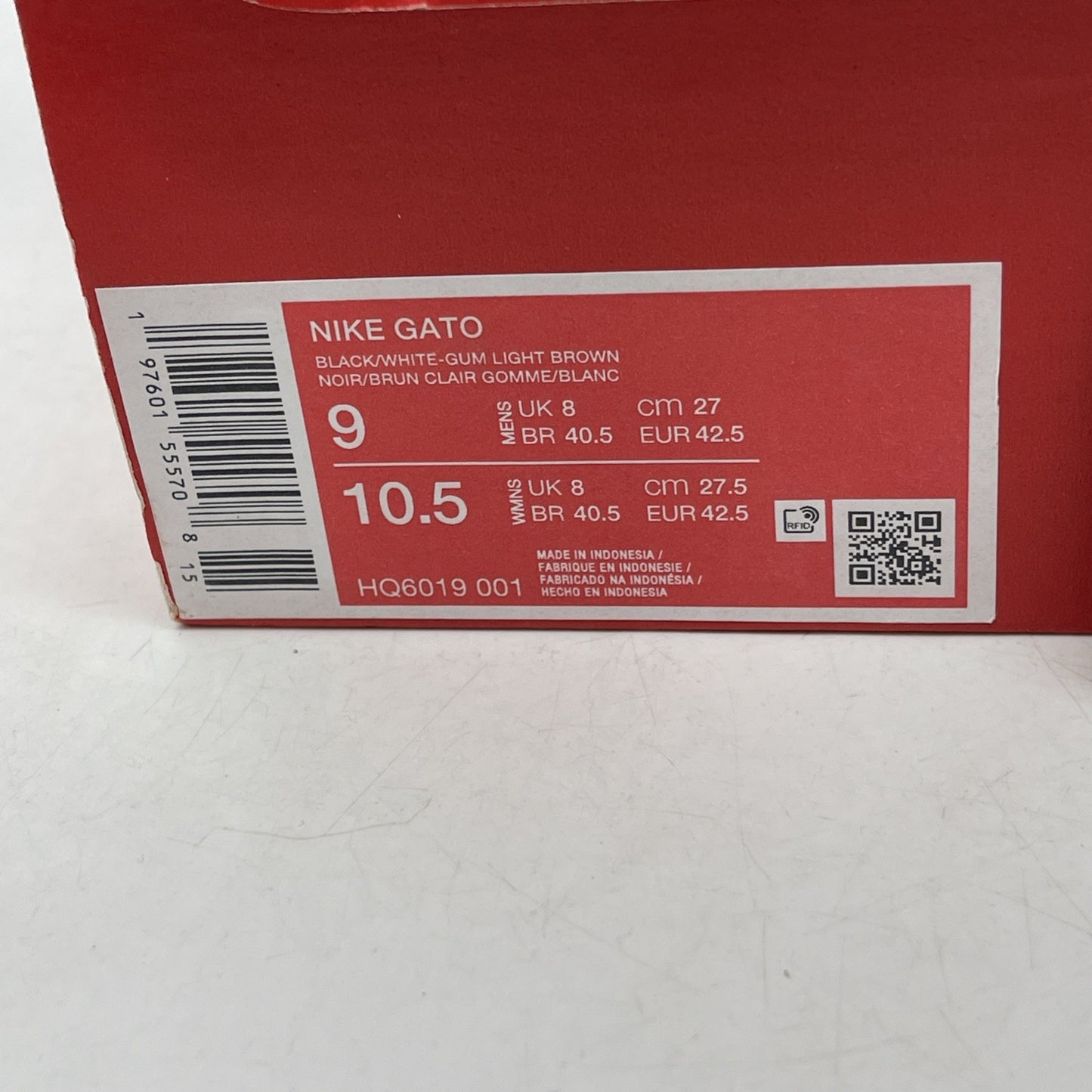 Size 9 - Nike Gato Black White Gum (HQ6019-001)