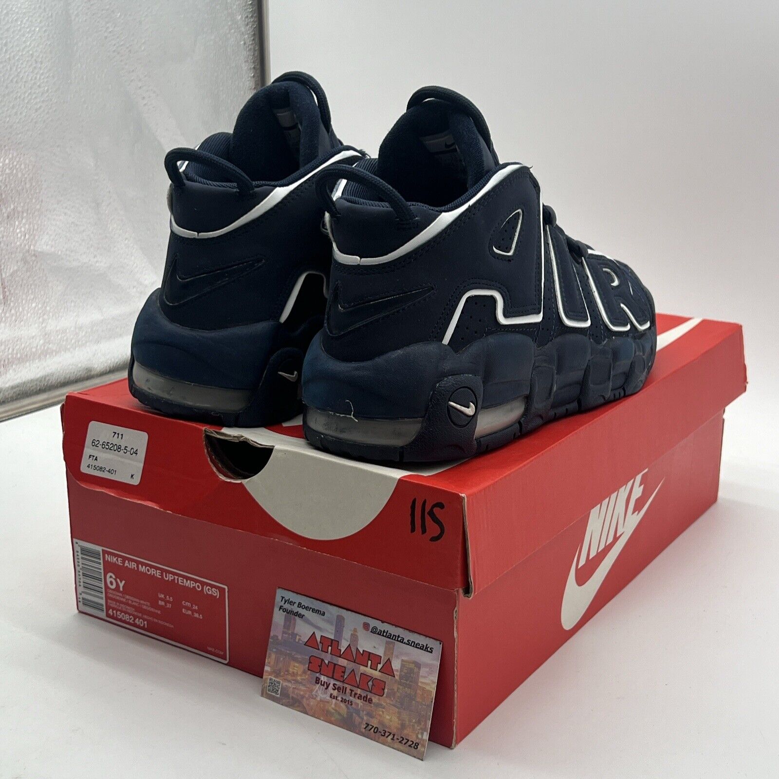 Size 6.5 (GS) - Nike Air More Uptempo Low Navy White Suede (415082-401)