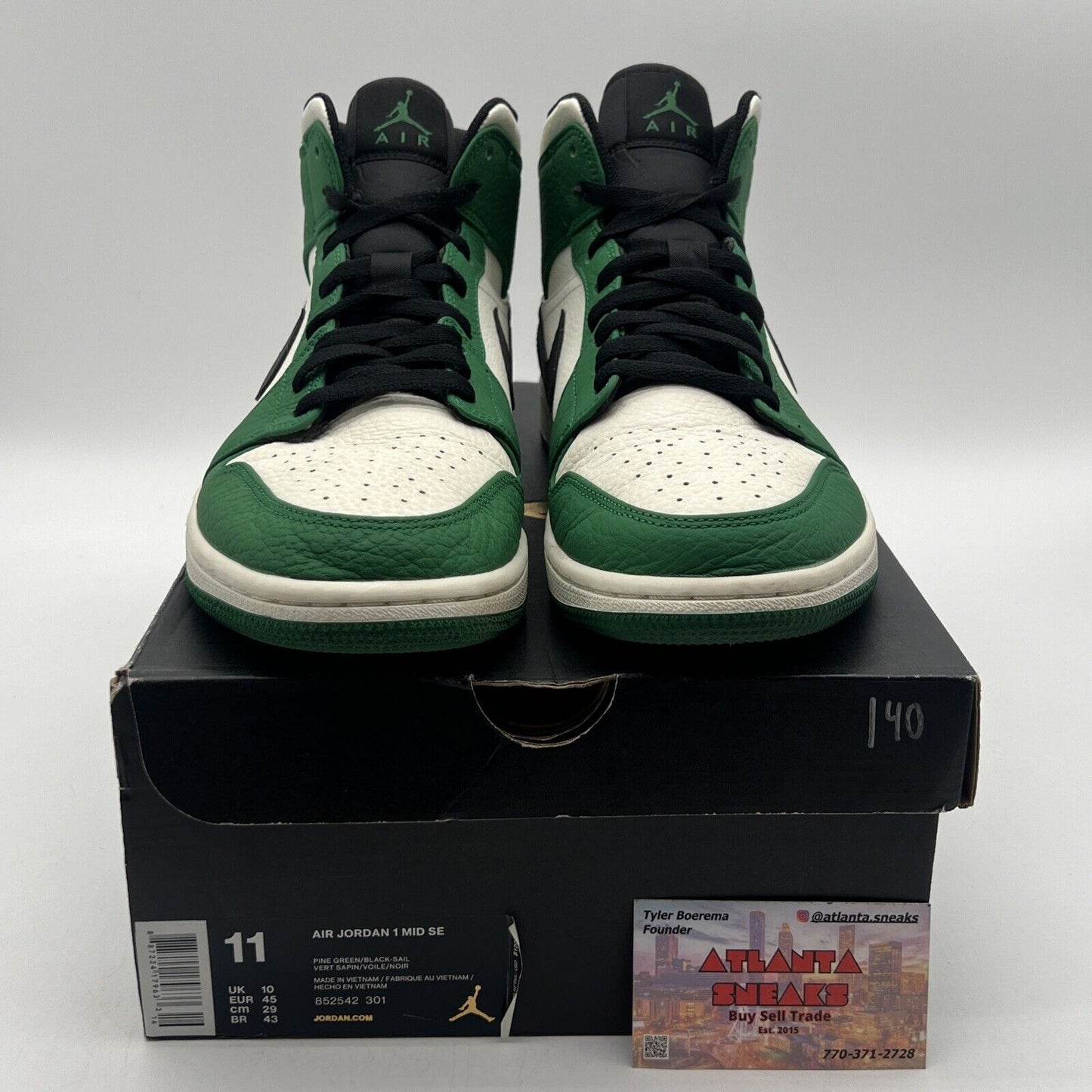 Size 11 - Air Jordan 1 Mid Pine Green White Black Leather (852542-301)