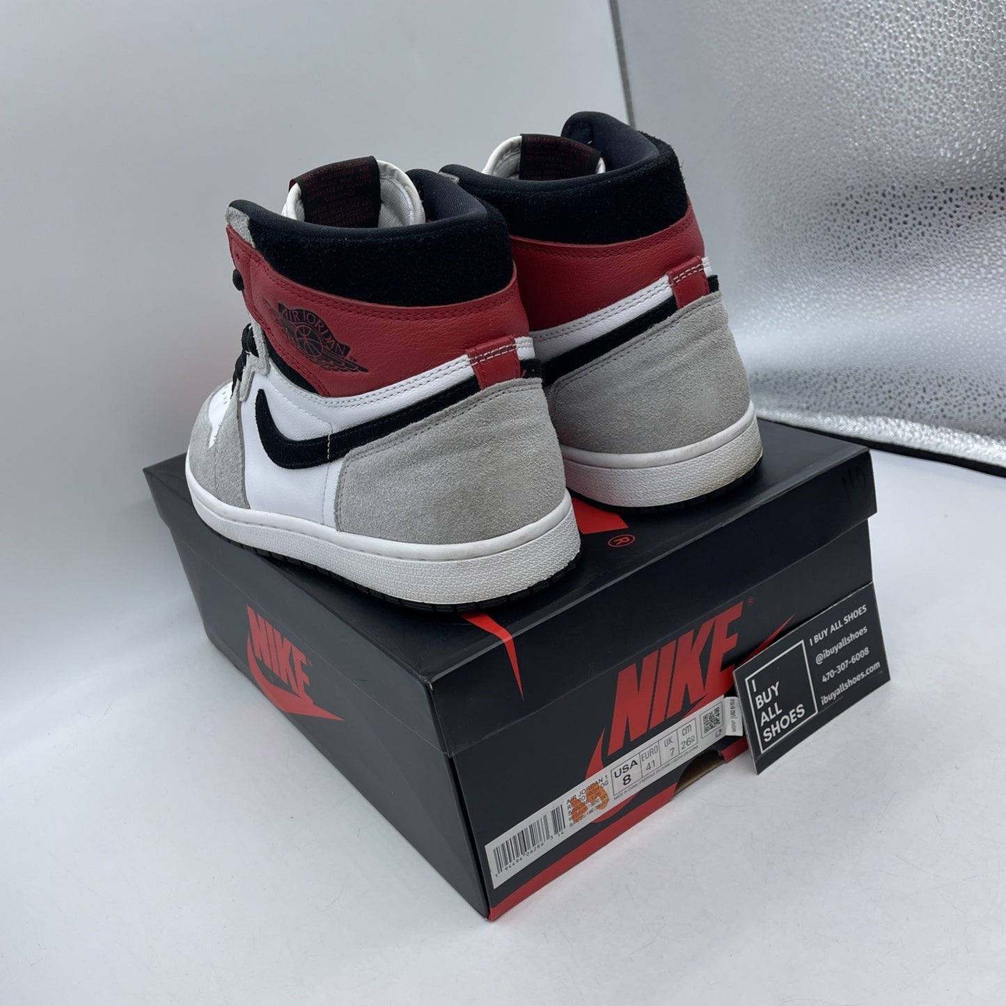 Size 8 - Jordan 1 Retro High OG Smoke Gray Red White Suede Leather (555088-126)