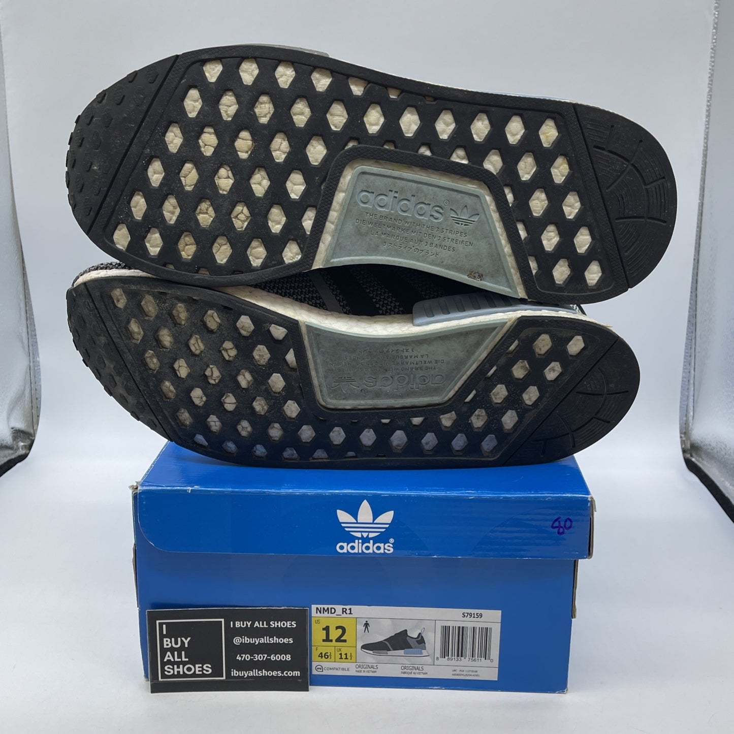 Size 12 - adidas NMD_R1 Clear Blue Grey Black Suede Leather (S79159)
