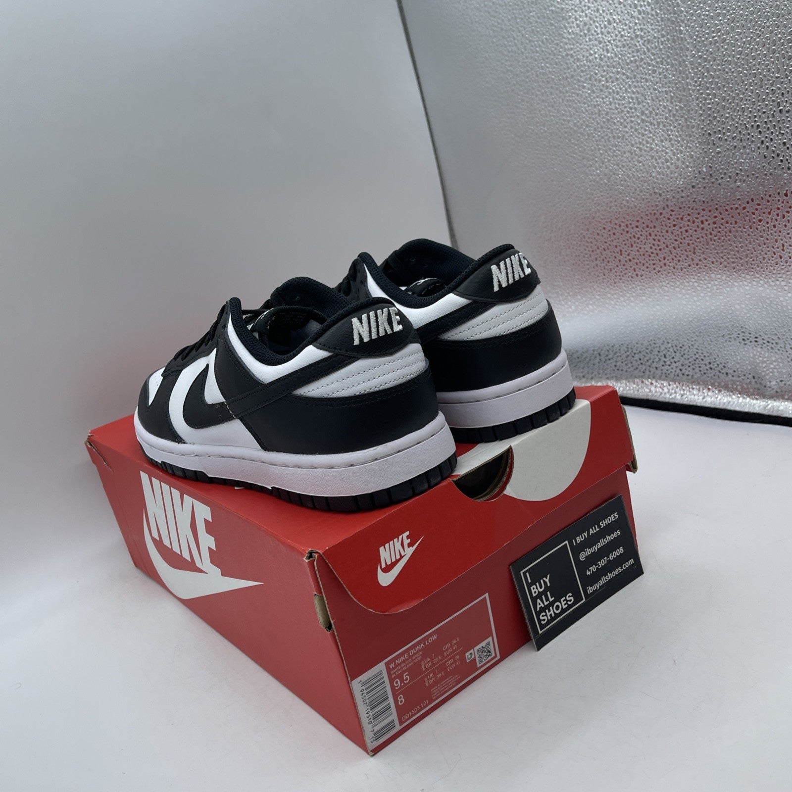 Size 9.5W - Nike Dunk Low Black White Leather (DD1503-101)