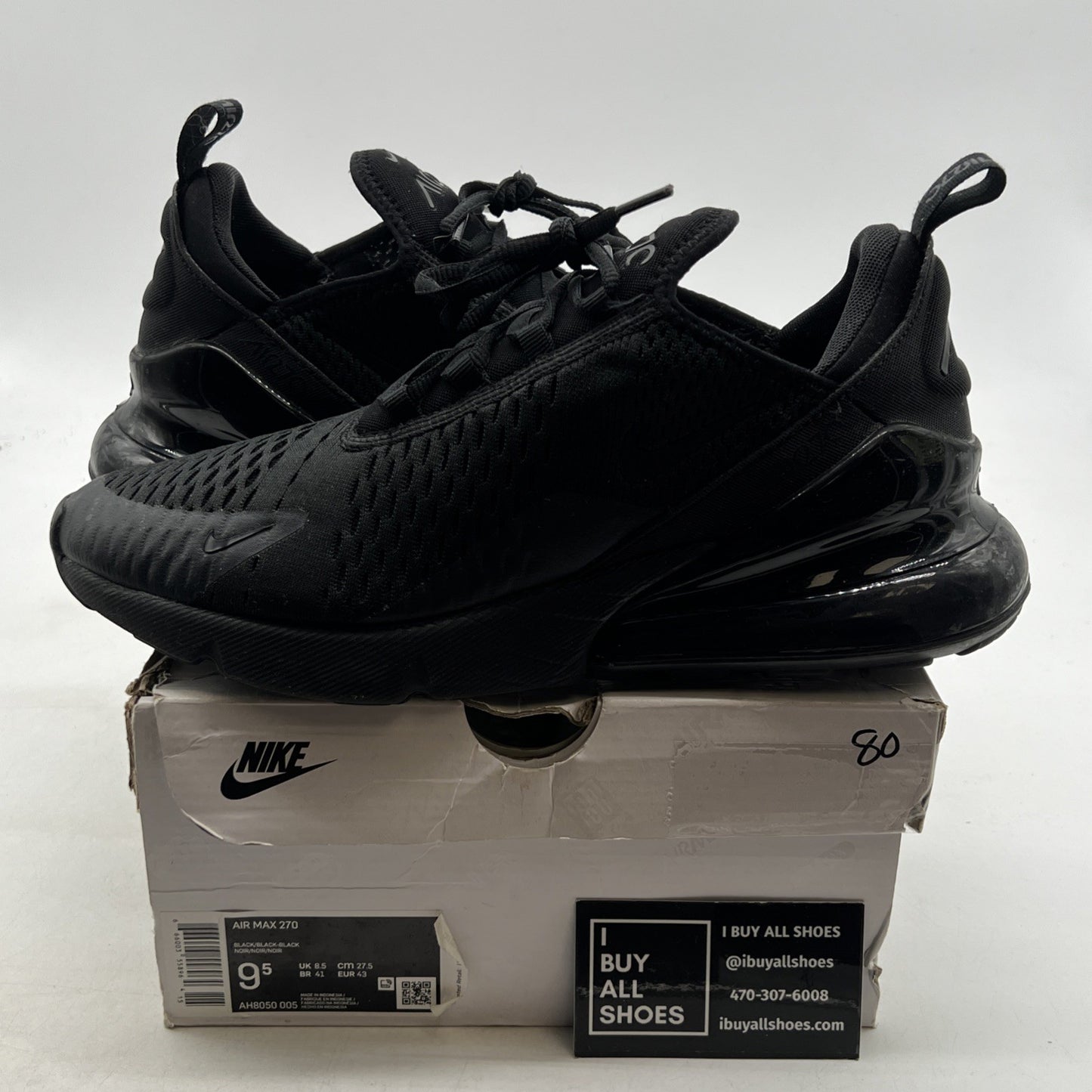 Size 9.5 - Nike Air Max 270 Low Triple Black (AH8050-005)