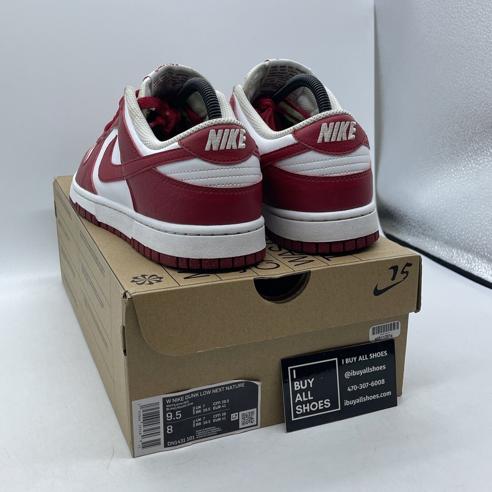 Size 9.5 - Nike Dunk Low Next Nature Gym Red White Leather (DN1431-101)