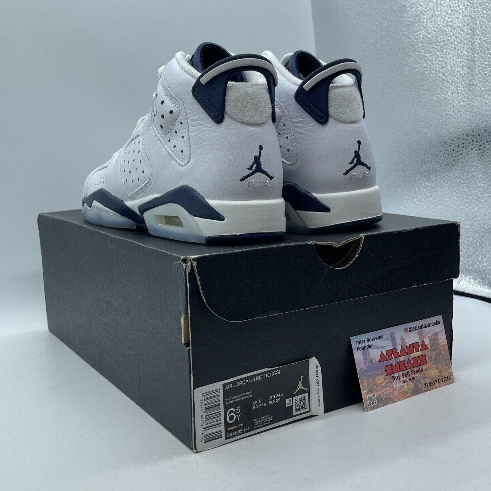 Size 6.5 - Jordan 6 Retro Midnight Navy White Leather (384665-141)