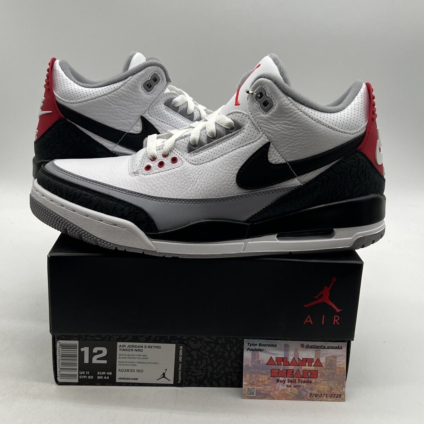 Size 12 - Jordan 3 Retro NRG Tinker 2018 White Black Red Leather (AQ3835-160)