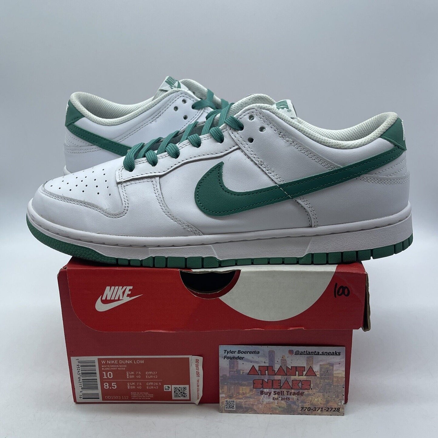 Size 10W - Nike Dunk Low Green Noise White Leather (DD1503-112)