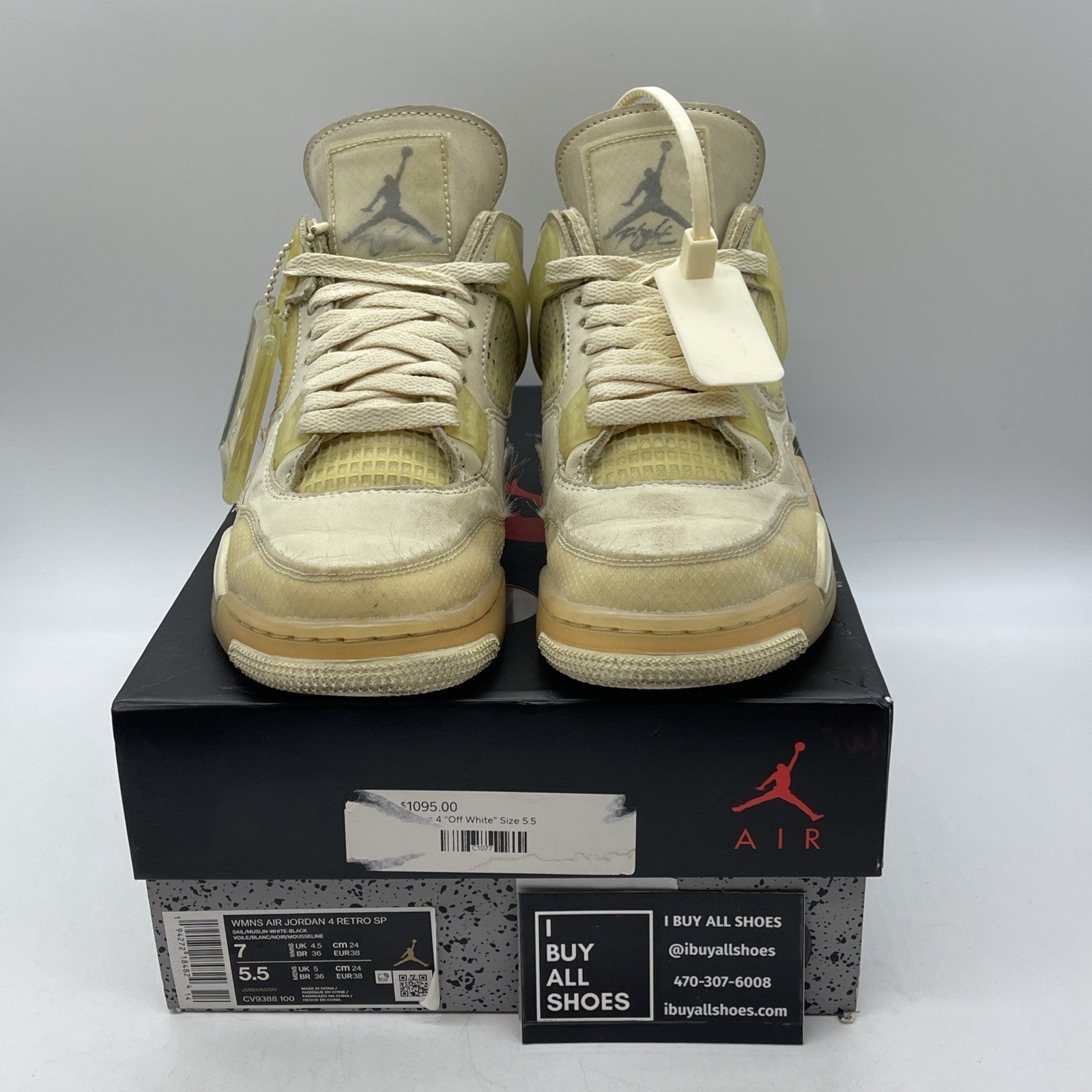 Size 7W - Jordan 4 SP x Off-White Mid Sail Suede Leather (CV9388-100)