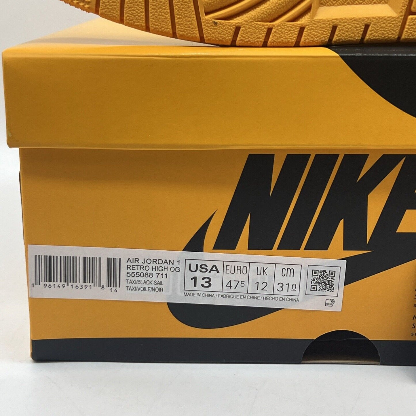 Size 13 - Jordan 1 Retro OG High Yellow Toe Brand New Og All