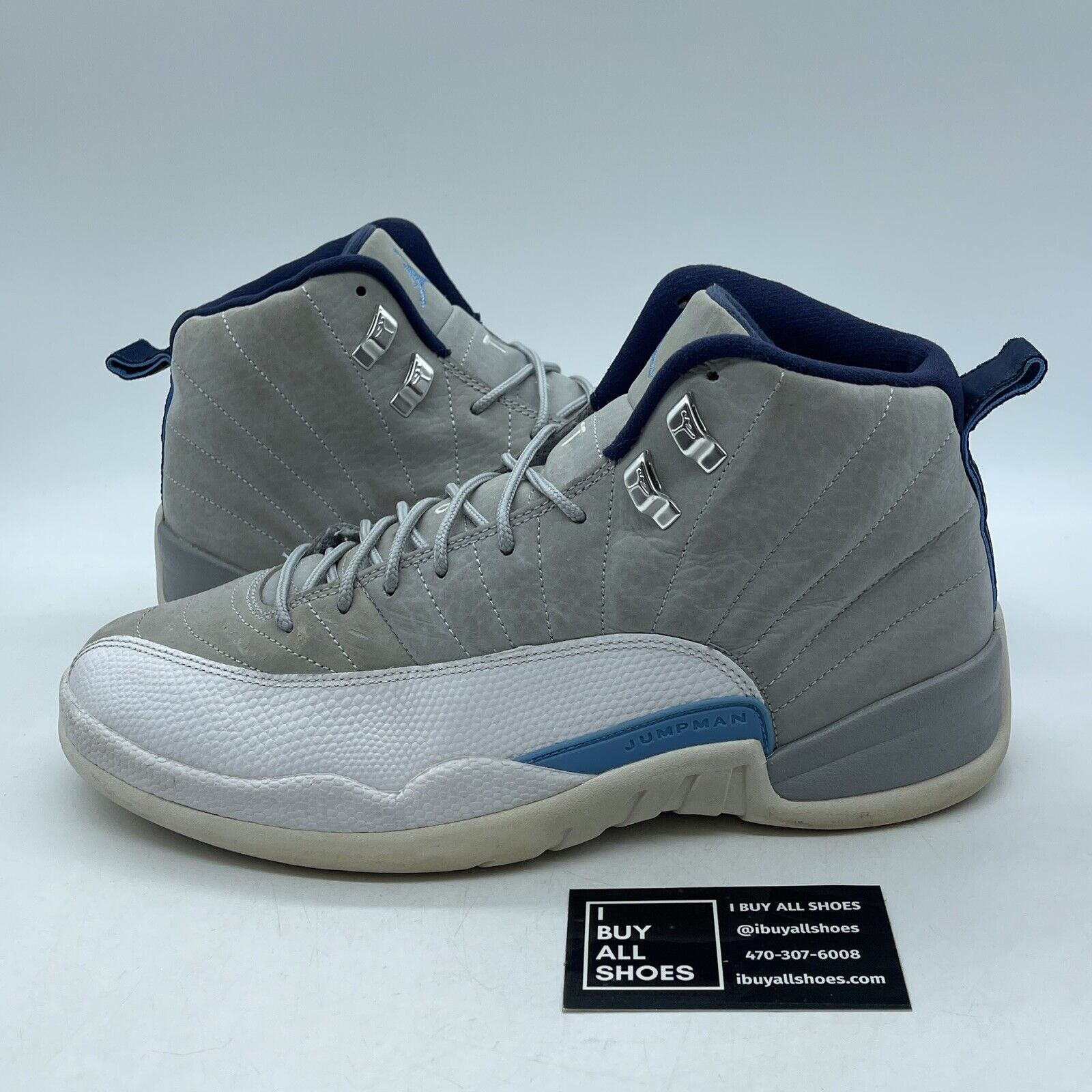 Size 10.5 - Air Jordan 12 Retro Grey University Blue Suede Leather (130690-007)