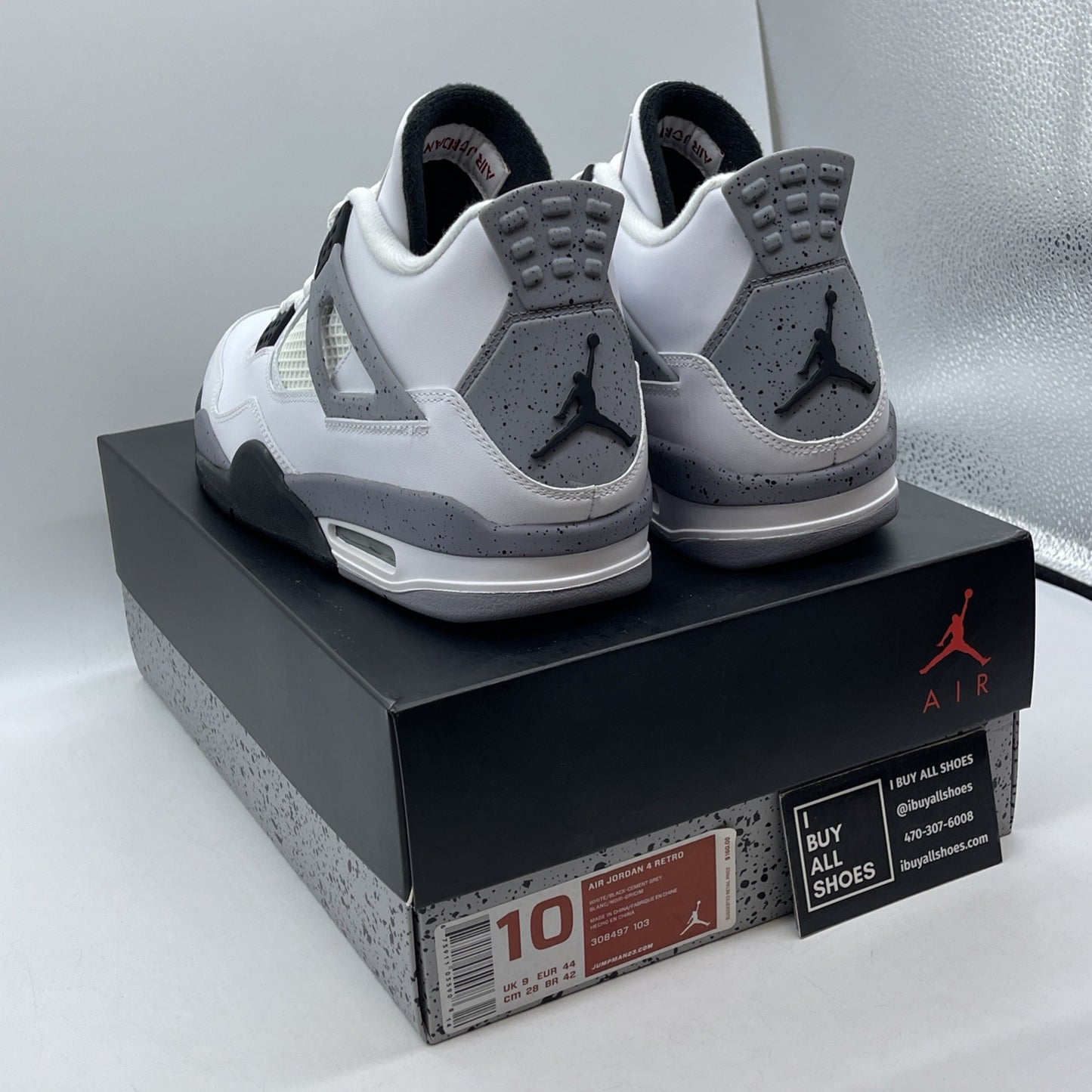 Size 10 - Jordan 4 Retro Cement 2012 Black White Leather (308497-103)