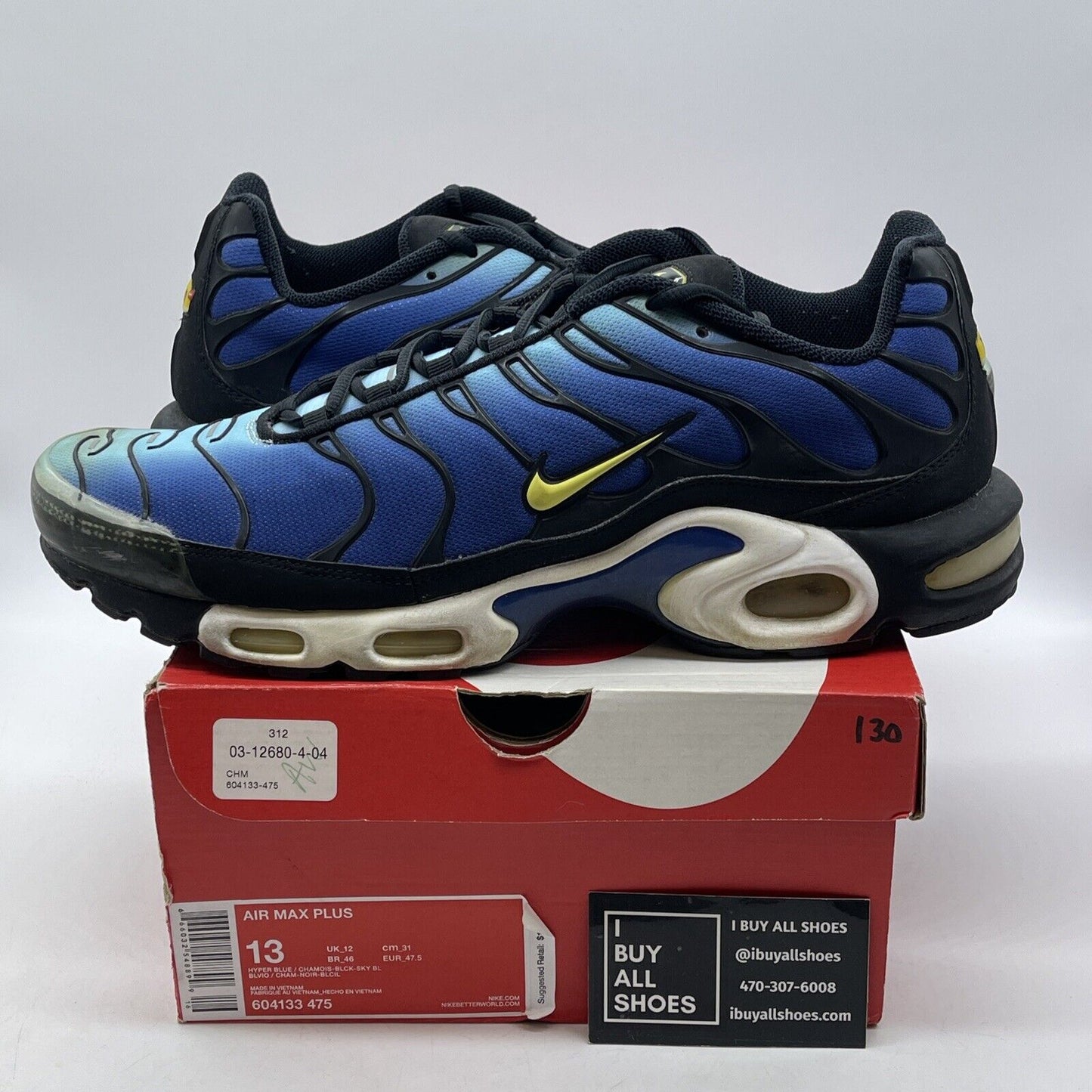Size 13 - Nike Air Max Plus Hyper Blue White Black Suede Leather (604133-475)