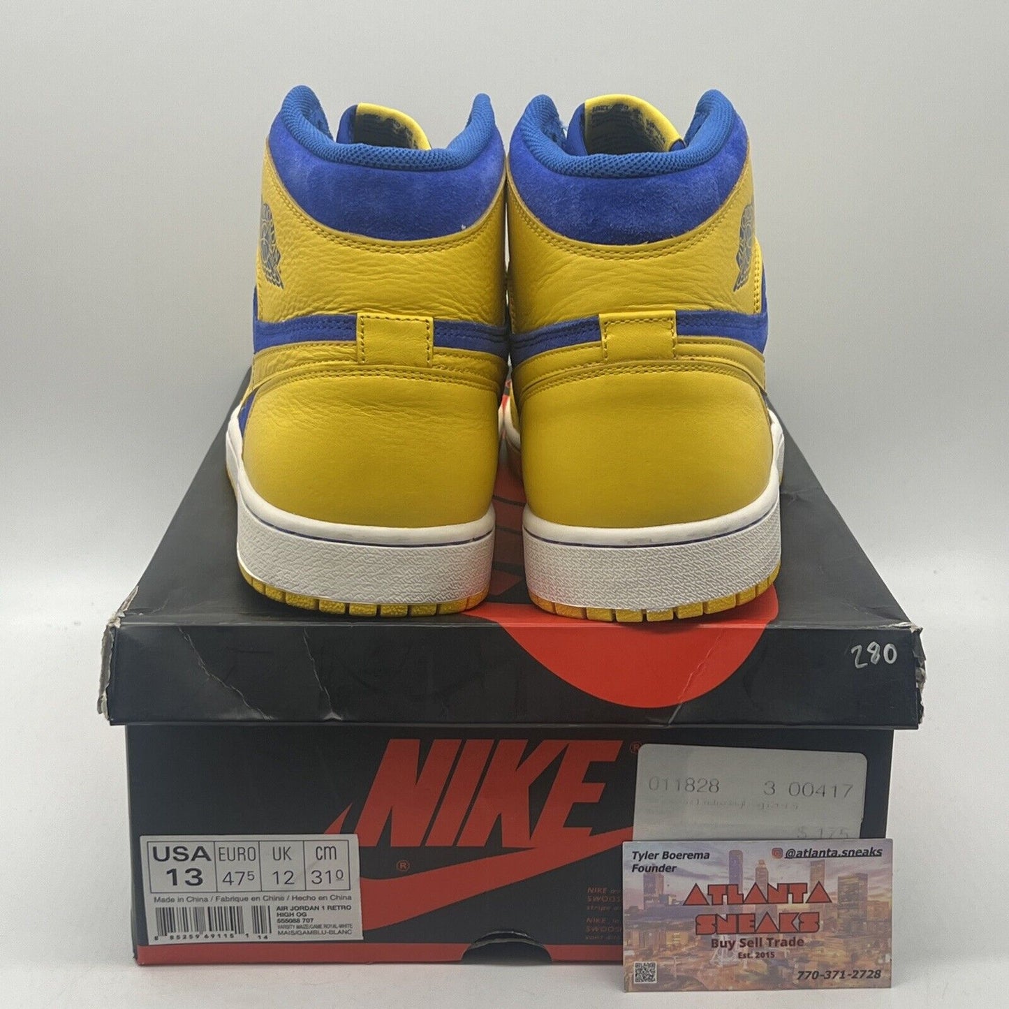 Size 13 - Air Jordan 1 Retro OG High Laney Blue Yellow Leather (555088-707)