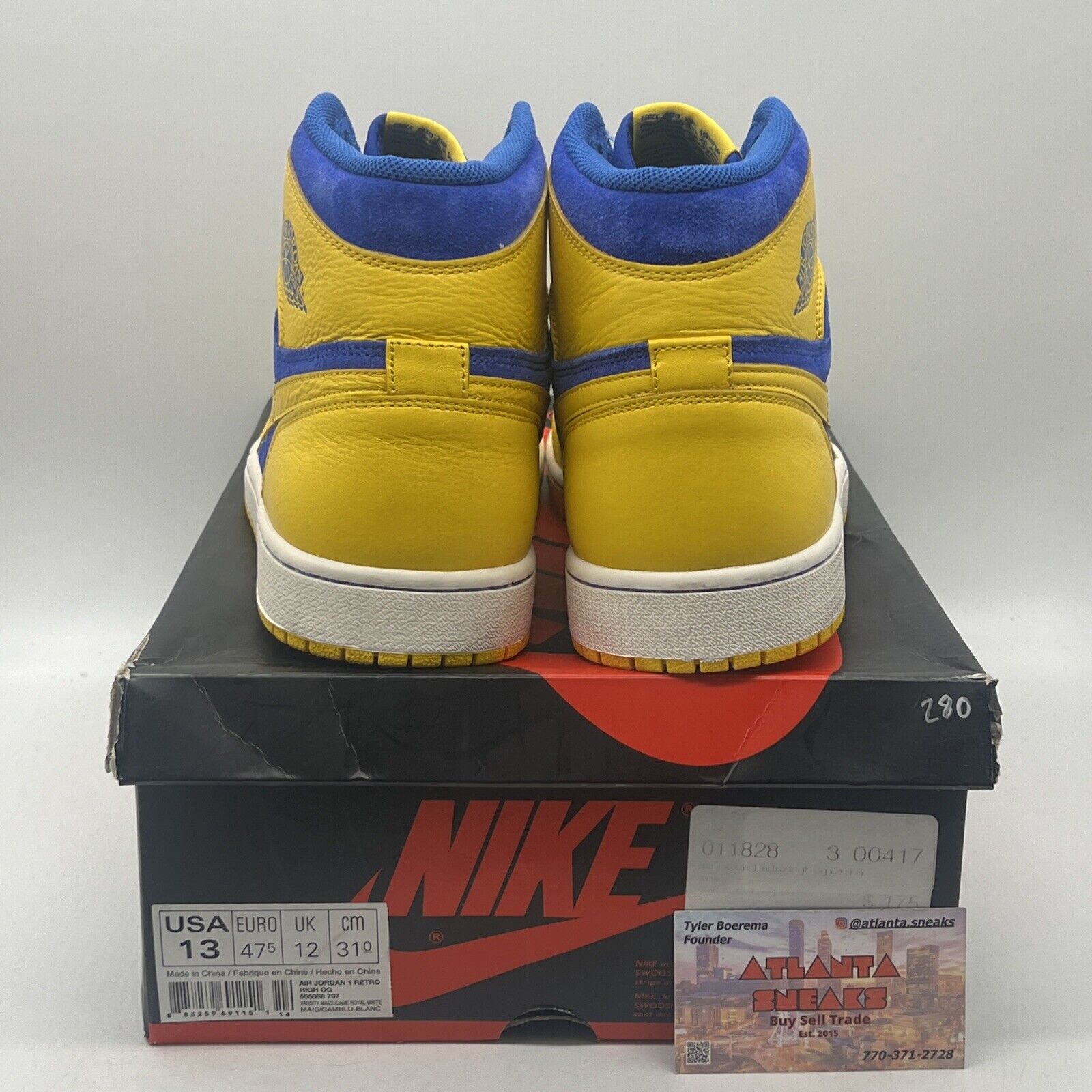 Size 13 - Air Jordan 1 Retro OG High Laney Blue Yellow Leather (555088-707)