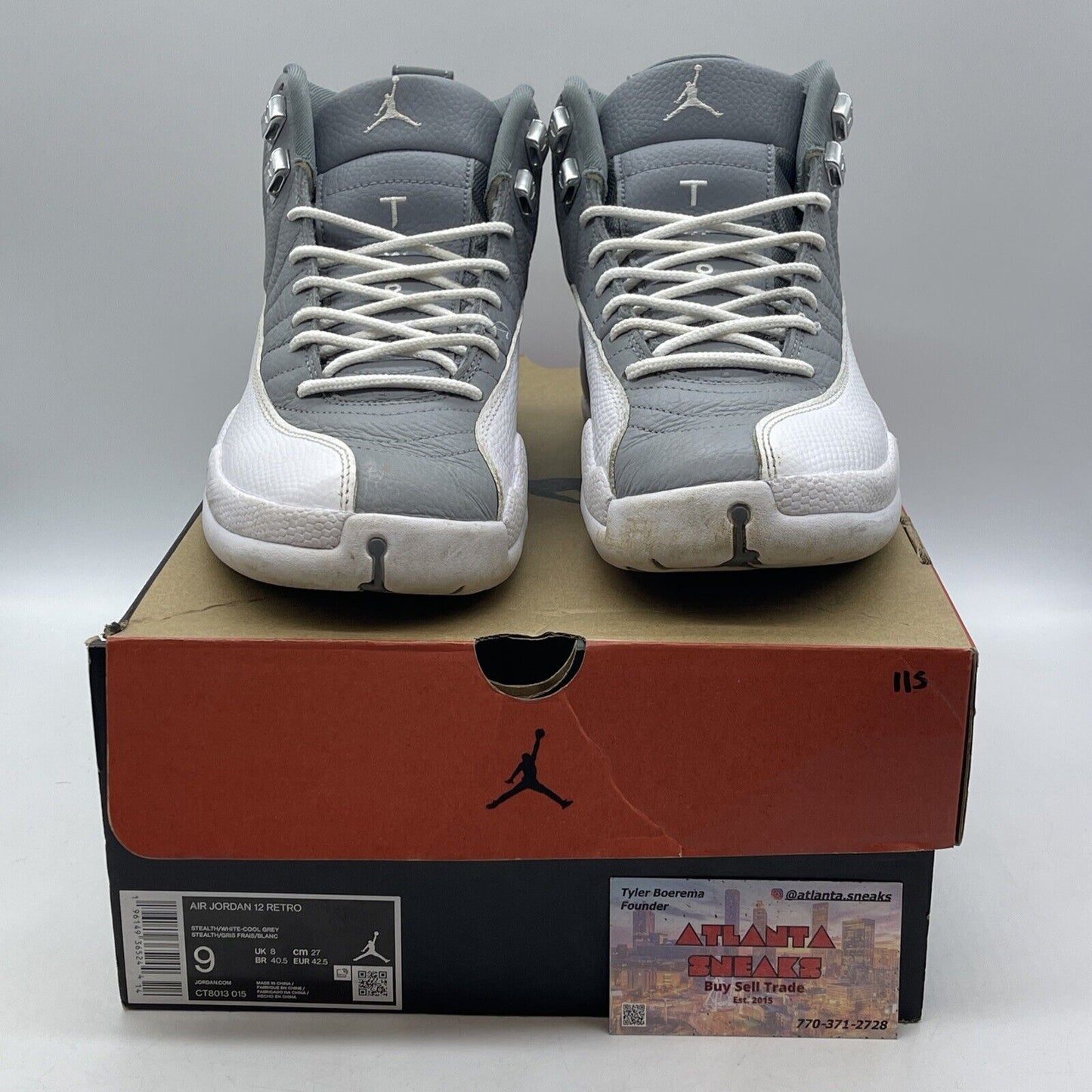 Size 9 - Jordan 12 Stealth Silver Grey White Leather (CT8013-015)