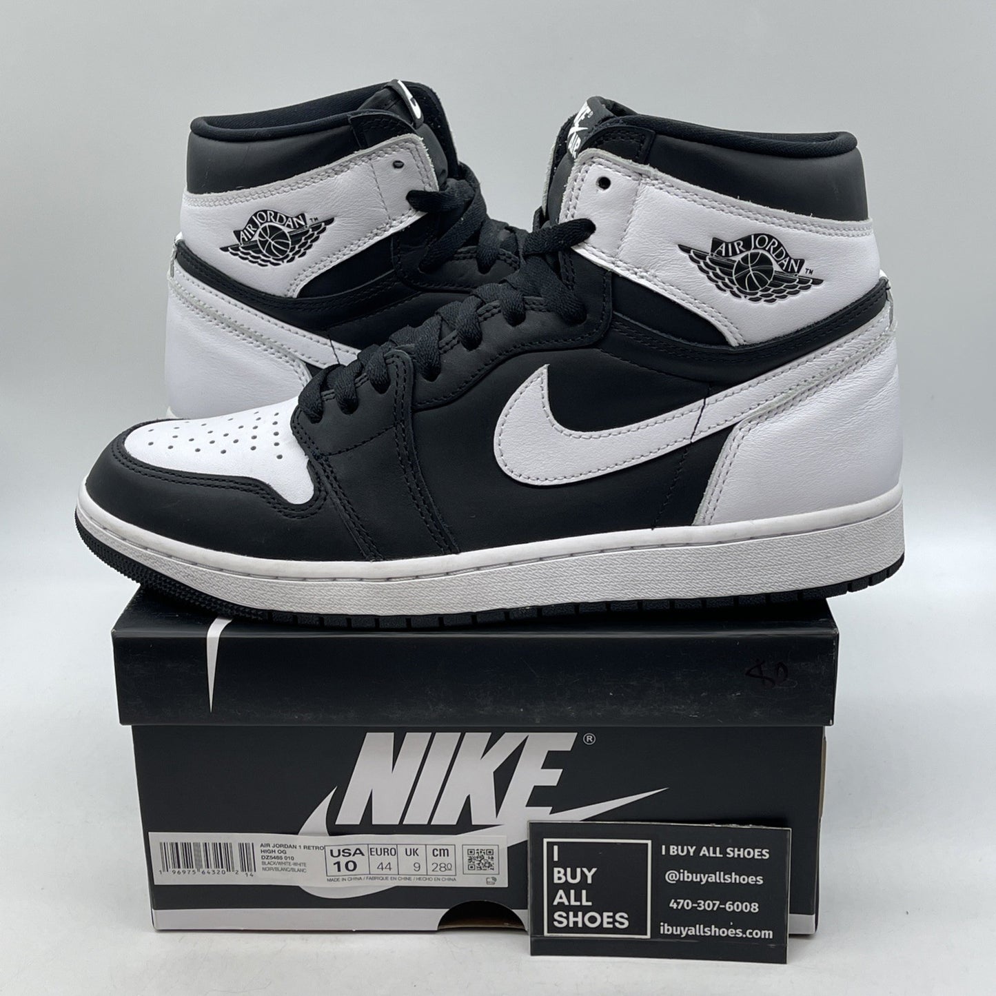 Size 10 - Air Jordan 1 Retro OG High Black White 2.0 Leather (DZ5485-010)