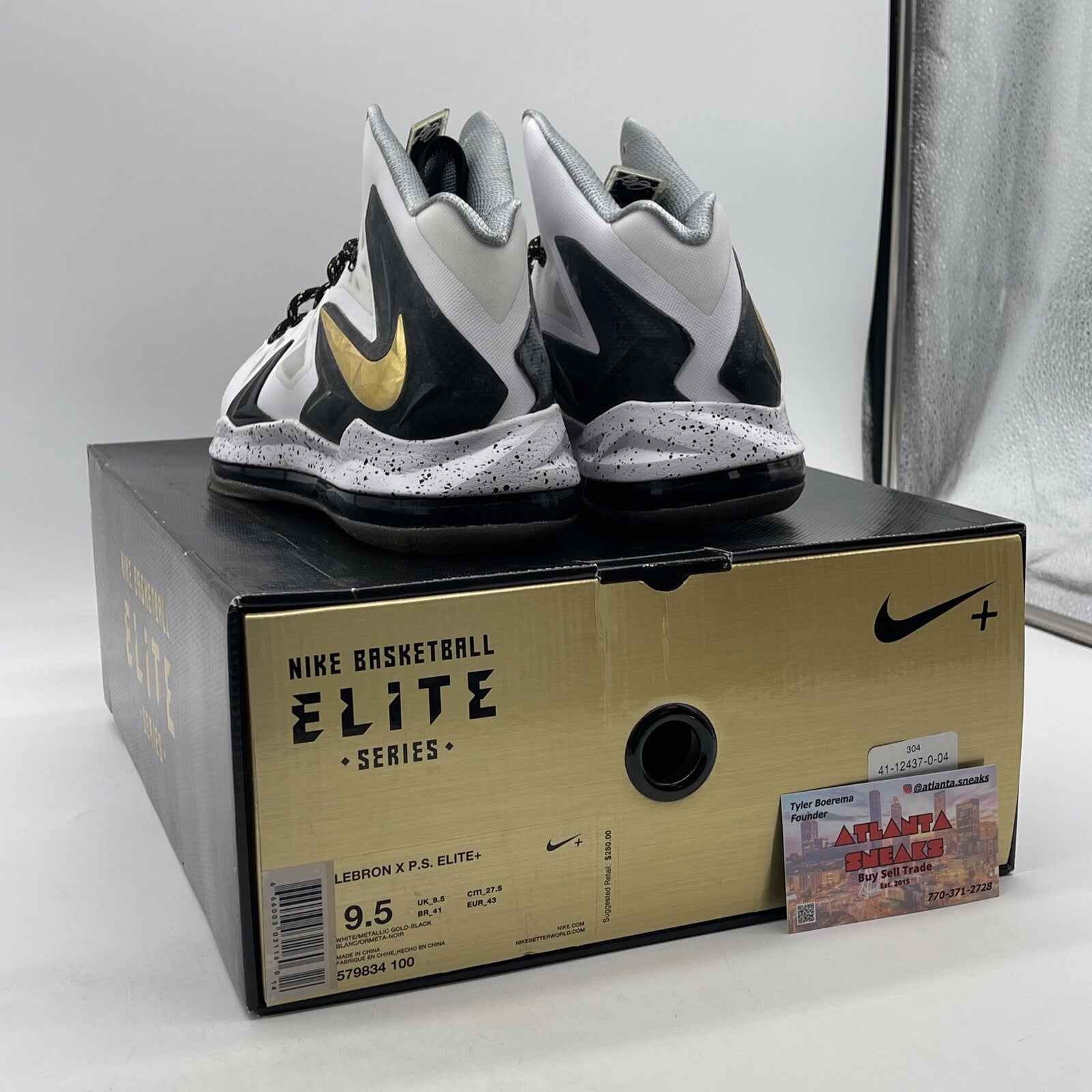 Size 9.5 - Nike LeBron 10 P.S. Elite+ White Gold Black Suede (579834-100)
