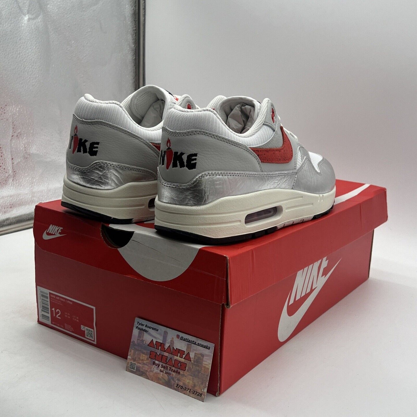 Size 12 - Nike Air Max 1 Premium SE Hot Sauce White Red Silver (HF7746-100)