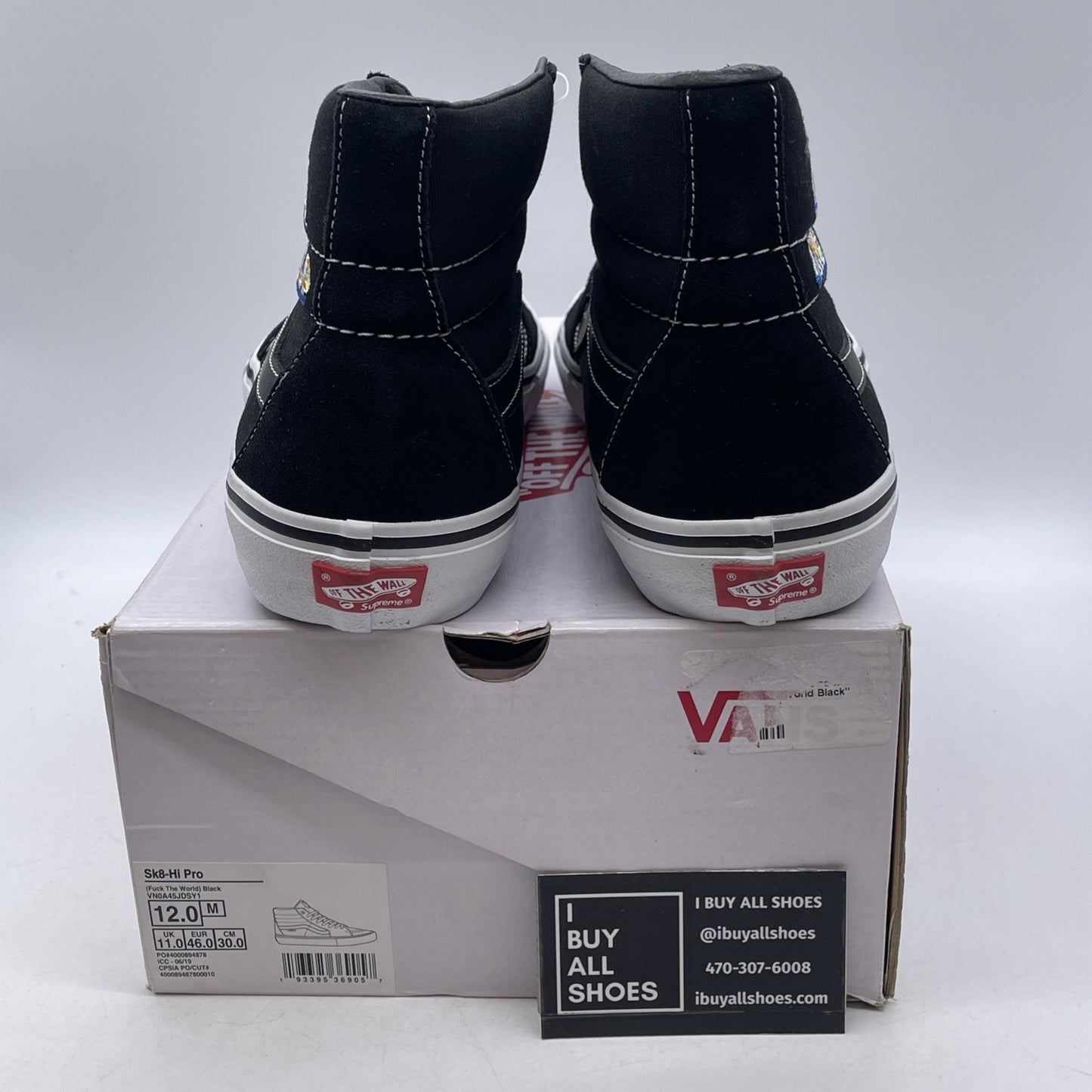 Size 12 - Vans Supreme x Sk8 High FK The World Black (BN0A45JDSY1)