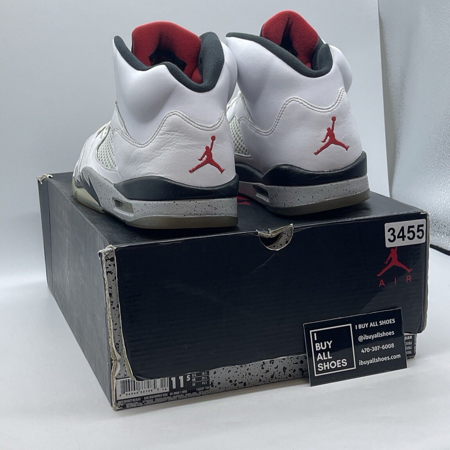 Size 11.5 - Air Jordan 5 Retro White Cement Black Grey Red Leather (136027-104)