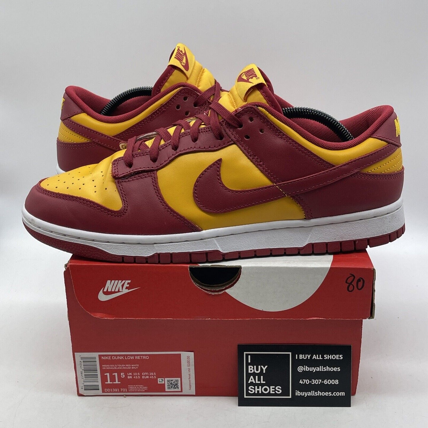 Size 11.5 - Nike Dunk Low USC Red Yellow White Leather (DD1391-701)