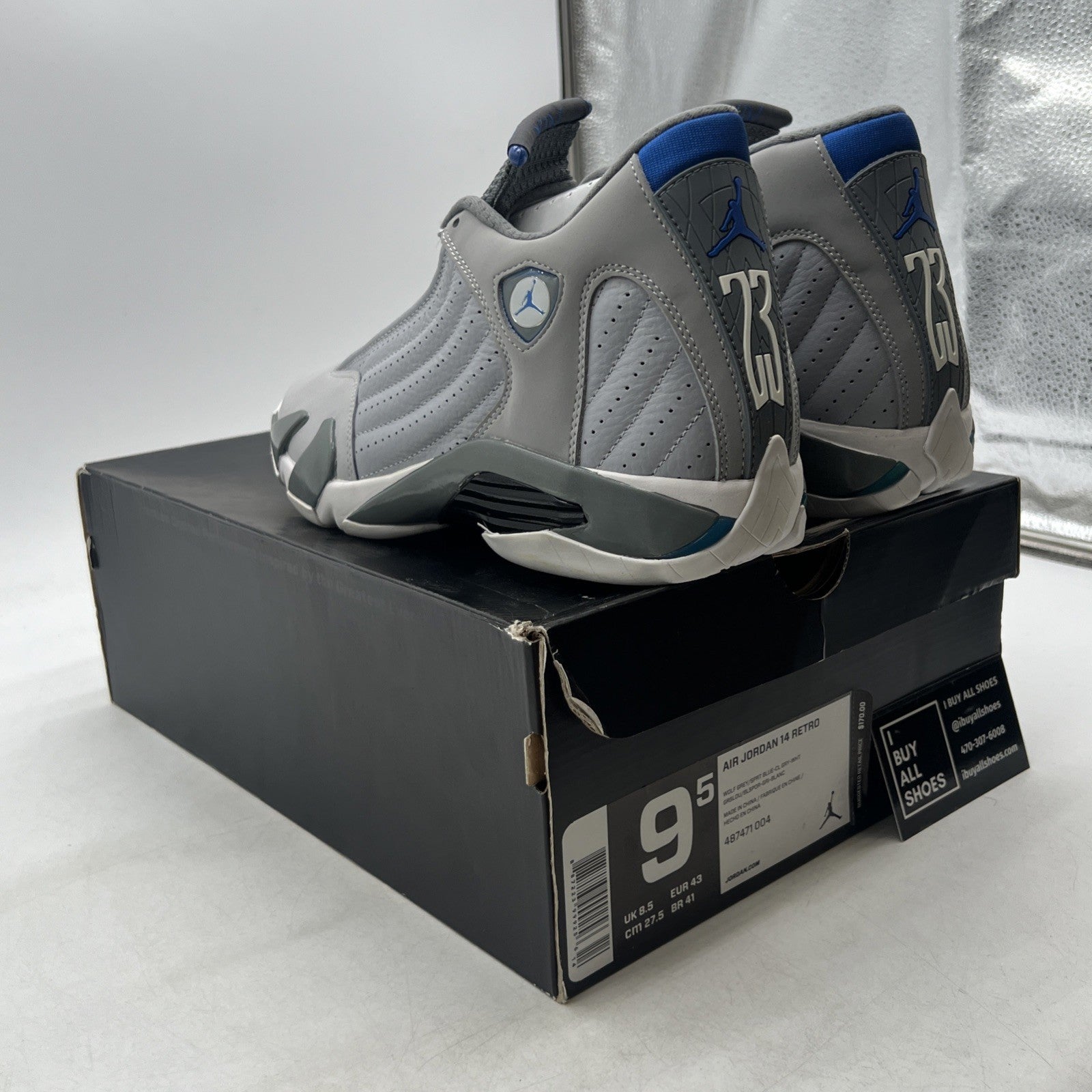 Size 9.5 - Air Jordan 14 Retro Wolf Grey (487471-004)
