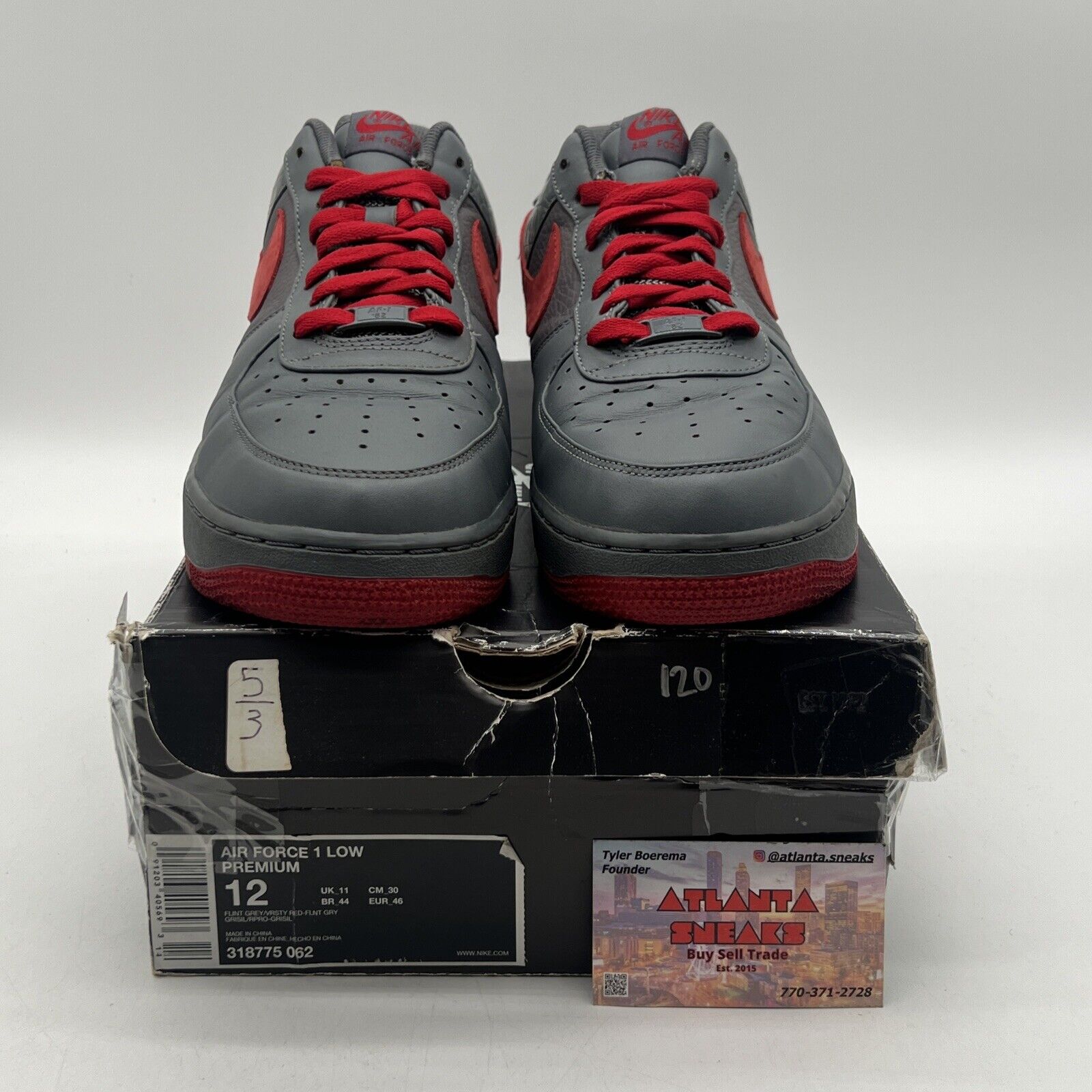 Size 12 - Nike Air Force 1 Premium Flint Varsity Red Grey (31877-062)