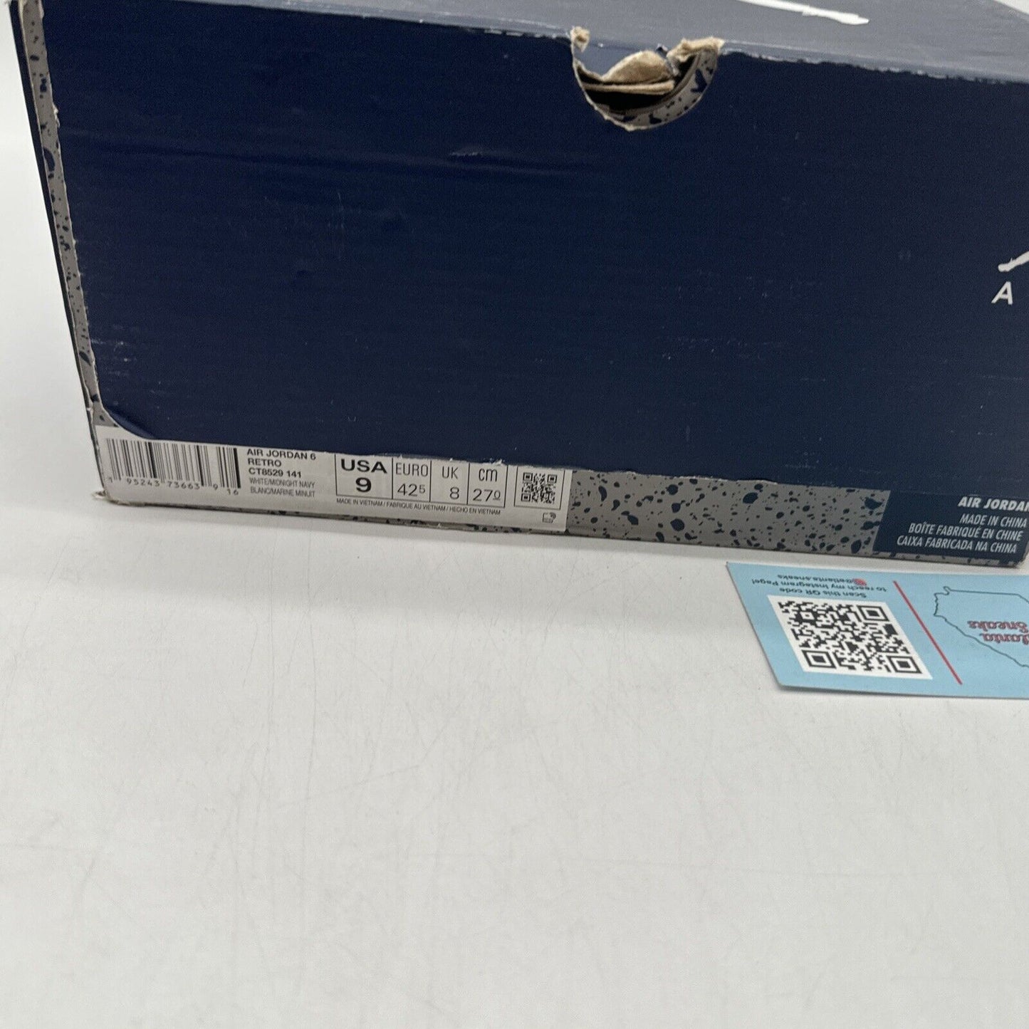 Size 9 - Jordan 6 Retro Midnight Navy White Leather Icy Soles OG All Blues