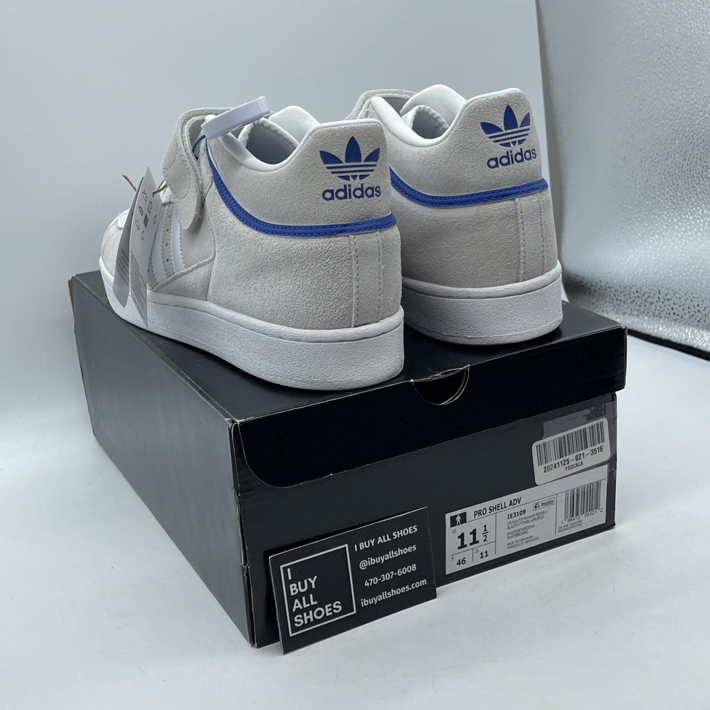 Size 11.5 - adidas Pro Shell ADV Crystal White Royal Blue Suede (IE3109)