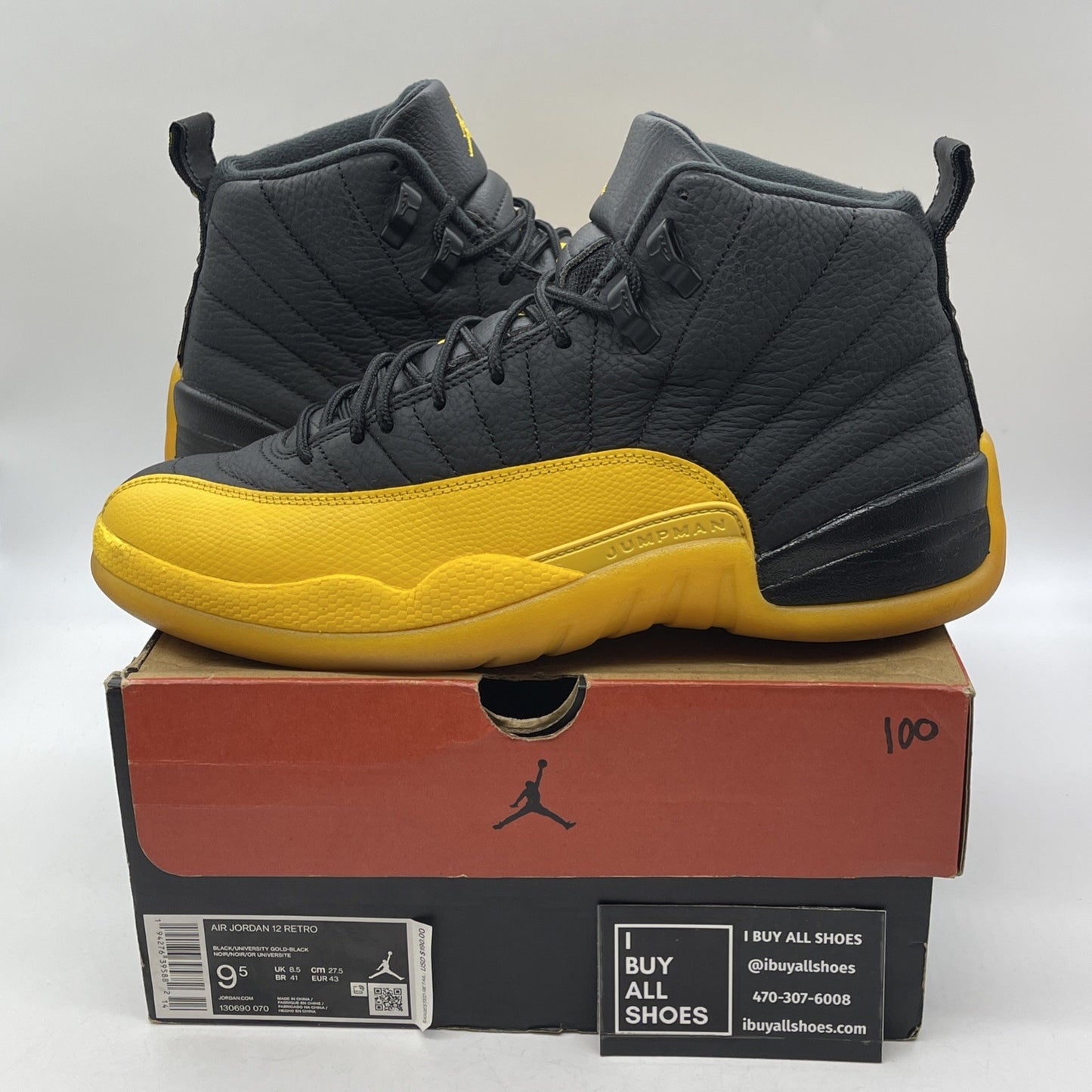 Size 9.5 - Jordan 12 Retro University Gold Yellow Black Leather (130690-070)