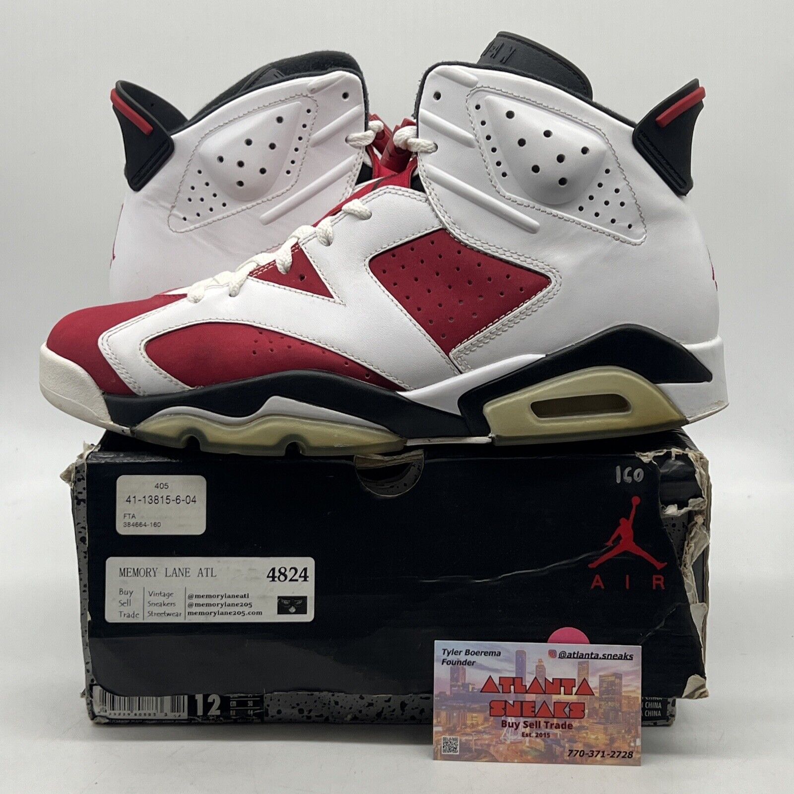 Size 12 - Air Jordan 6 Retro 2014 Carmine White Red Suede Leather (384664-160)