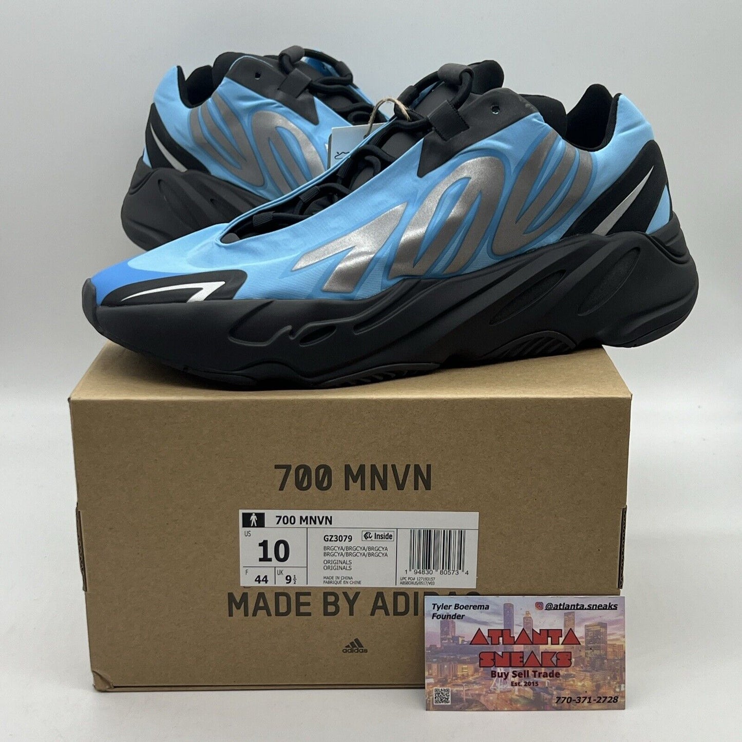 Size 10 - adidas Yeezy Boost 700 MNVN Bright Cyan Brand New Og All Black Blue