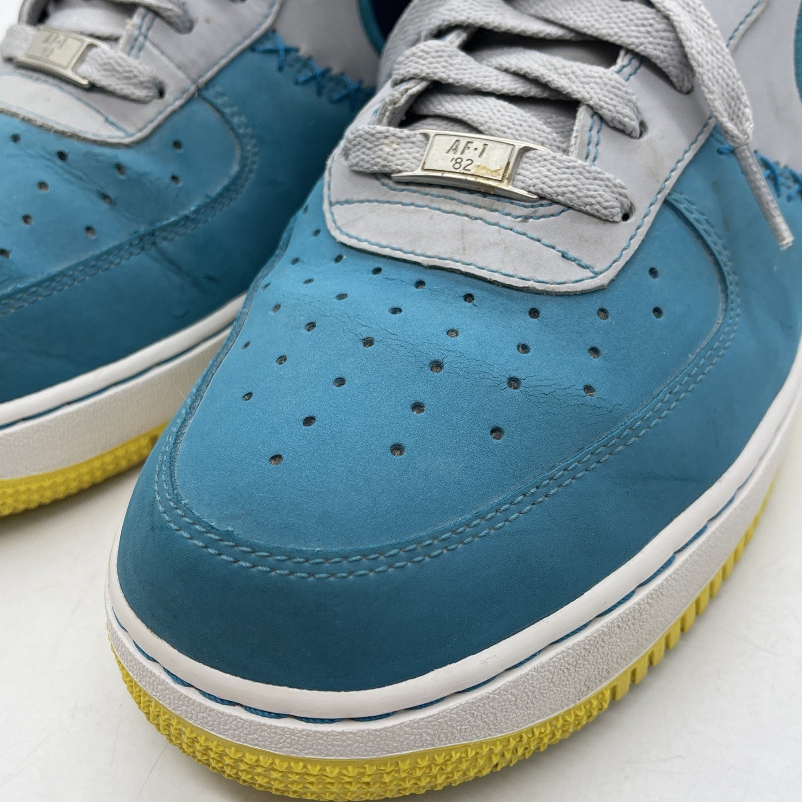 Size 12 - Nike Air Force 1 Low Grey Teal Blue Yellow Suede Leather (488298-039)