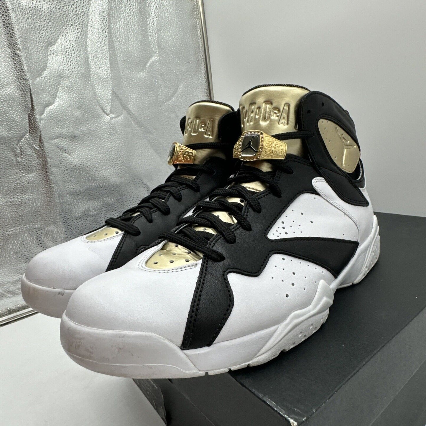 Size 12 - Air Jordan 7 Retro Champagne Gold White Black Leather Metal Rings Prem