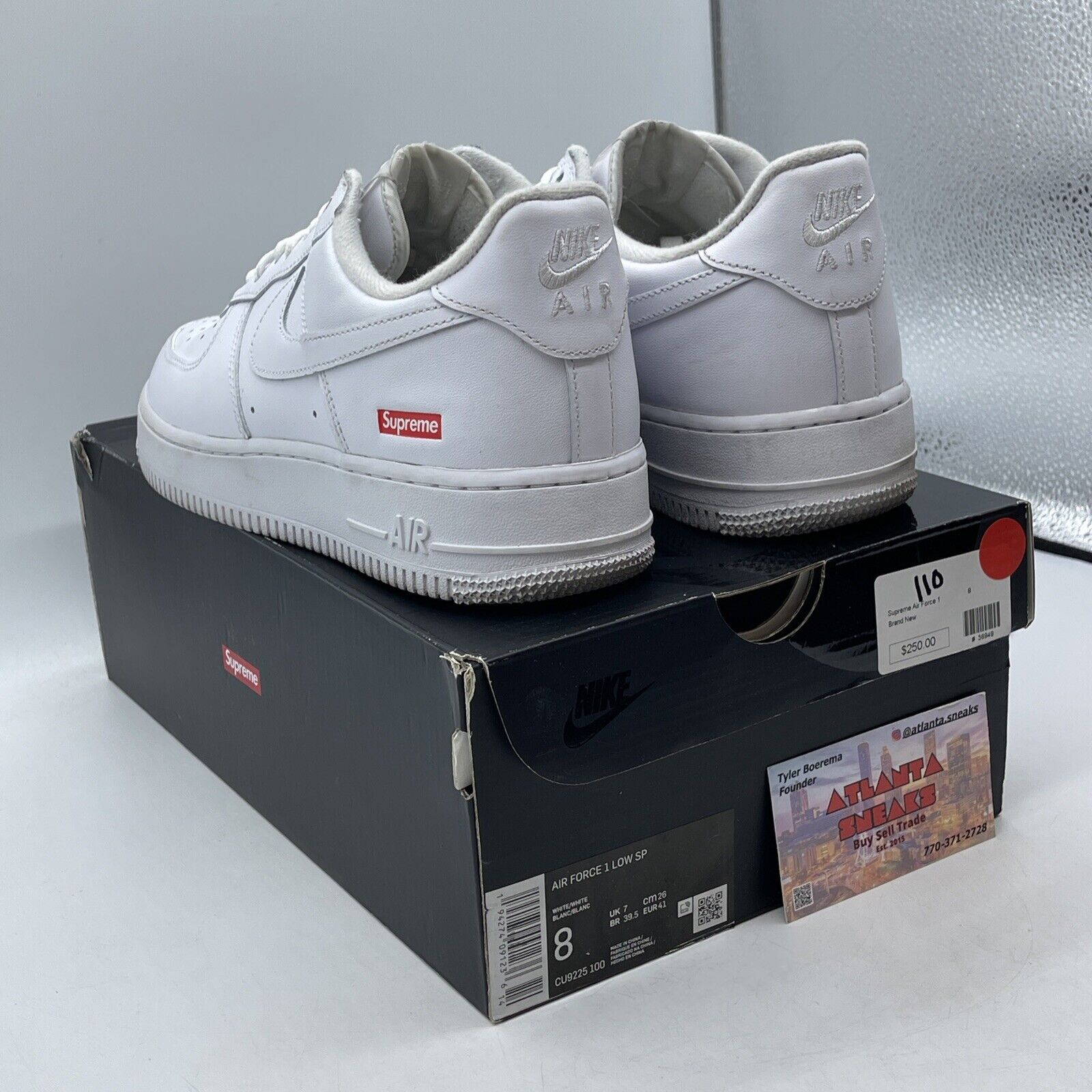 Size 8 - Nike Air Force 1 x Supreme Low Box Logo - White Red (CU9225-100)