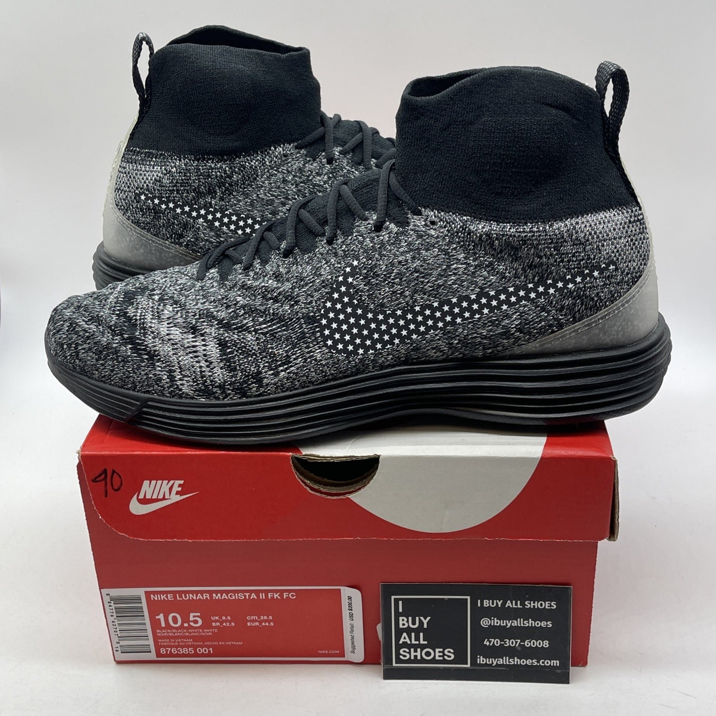 Size 10.5 - Nike Lunar Magista 2 Flyknit FC Black White Suede (876385-001)