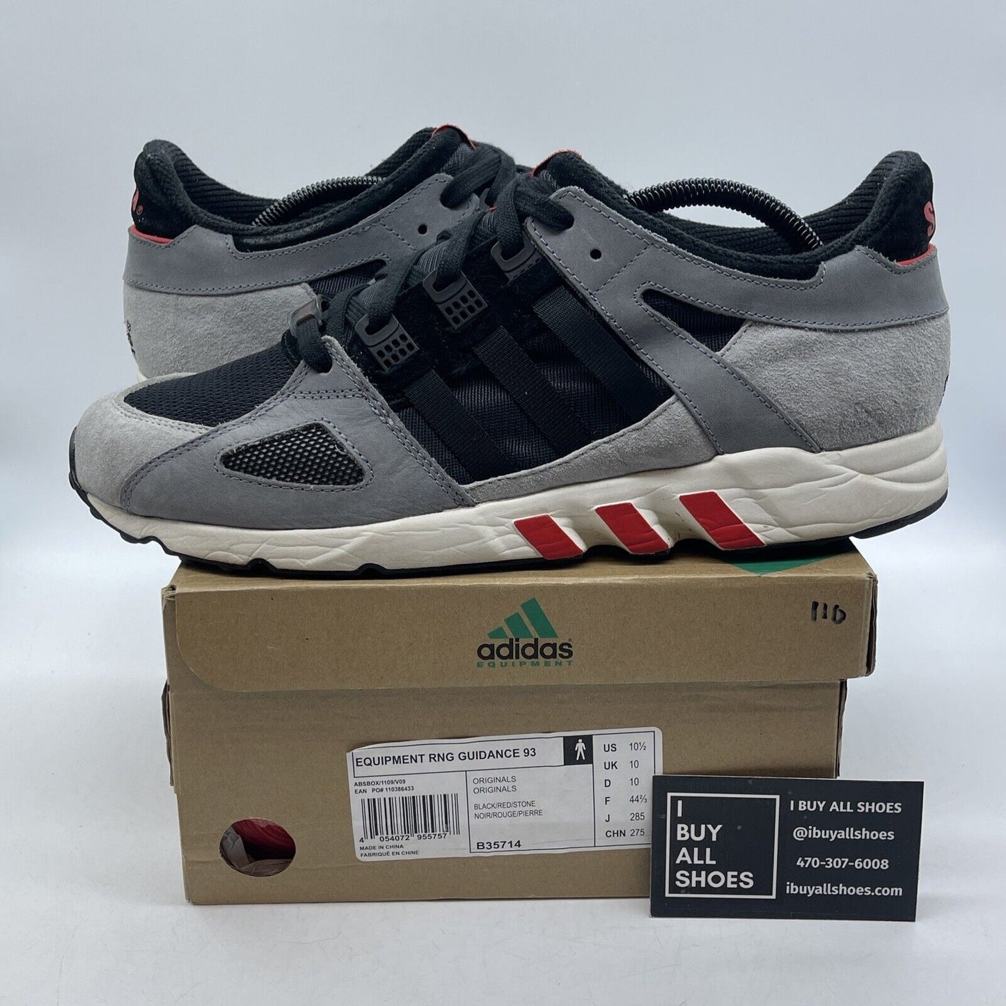 Size 10.5 - adidas Solebox x EQT Running Guidance 93 Gray Black Suede (B35714)