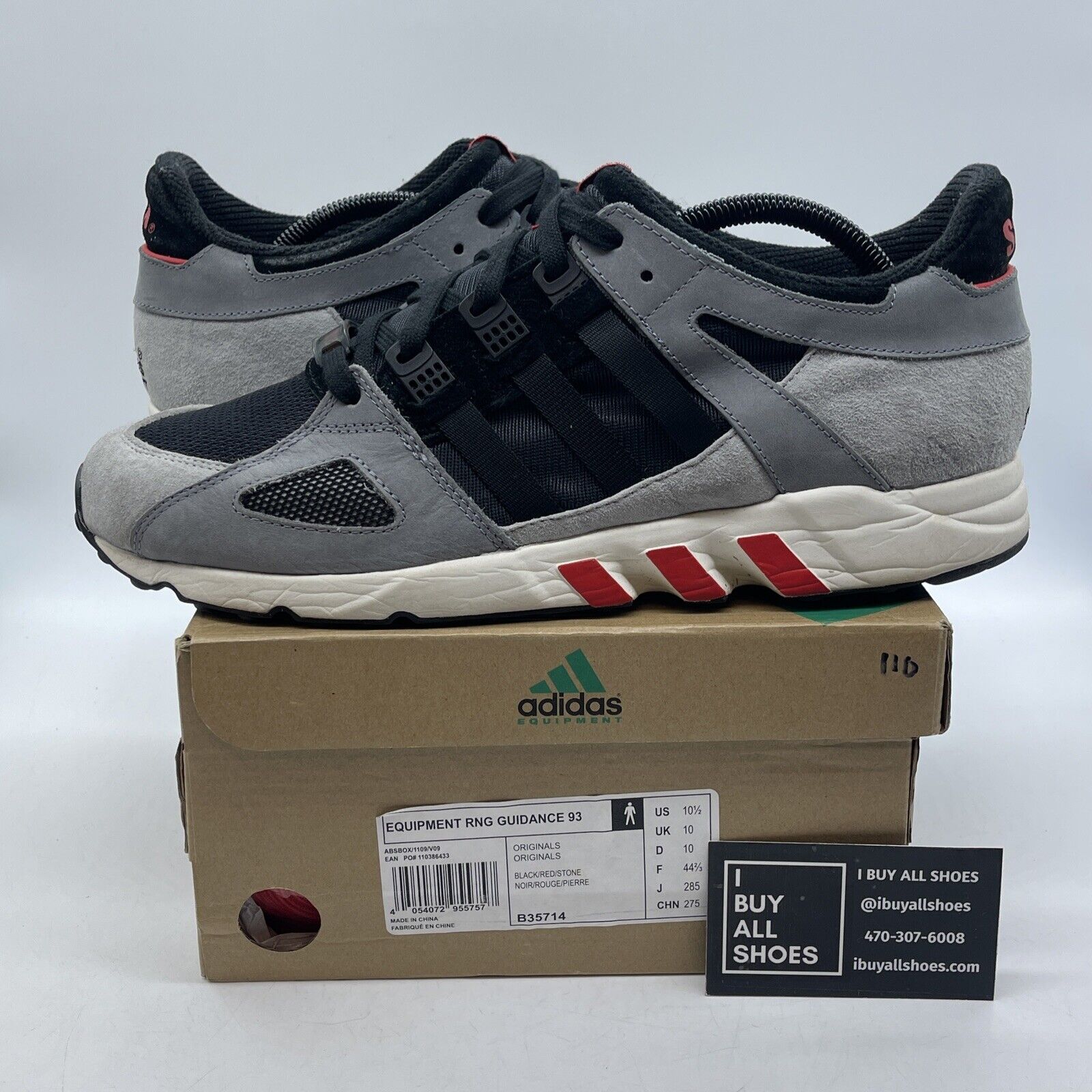 Size 10.5 - adidas Solebox x EQT Running Guidance 93 Gray Black Suede (B35714)