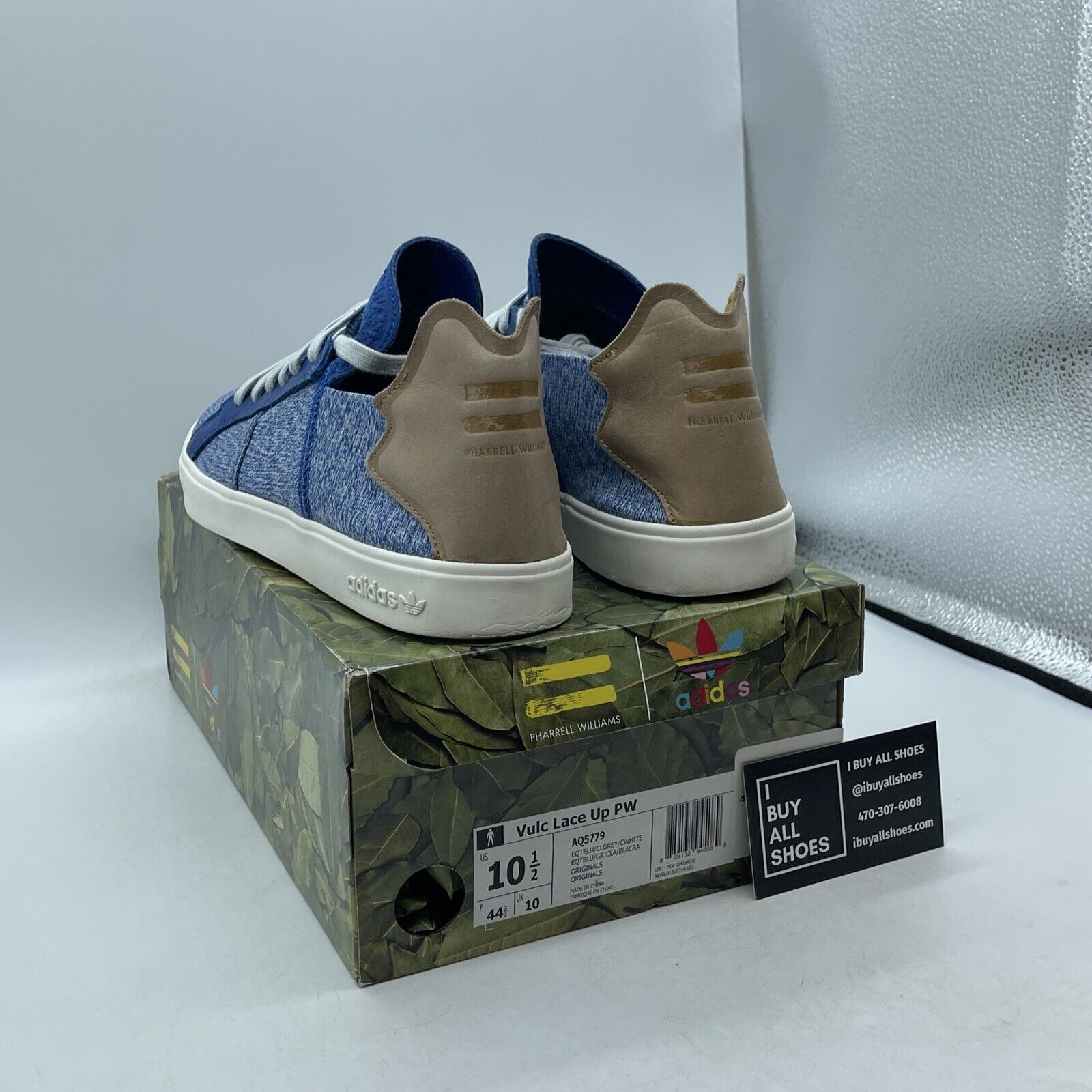 Size 10.5 - adidas Pharrell x Vulc Lace Up Blue Suede Brown Leather (AQ5779)