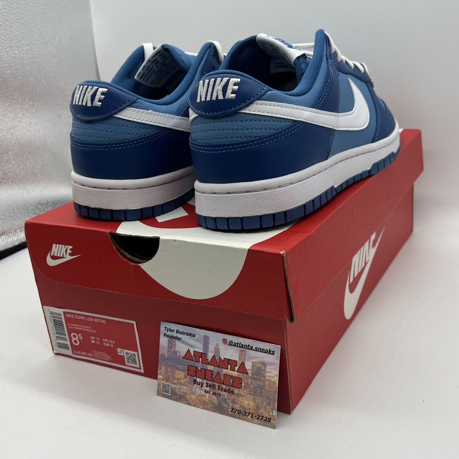 Size 8.5 - Nike Dunk Low Dark Marina Blue 2021 Brand New Og All White