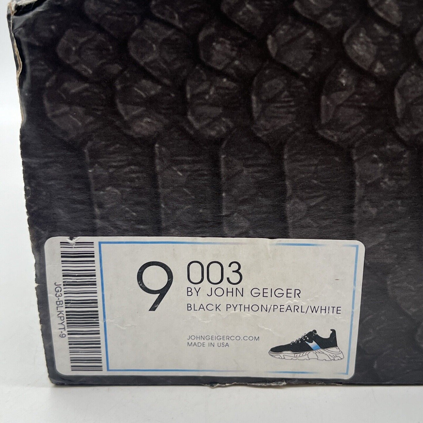 Size 9 - John Geiger Sneaker 003 Black Python, Holographic Stripe