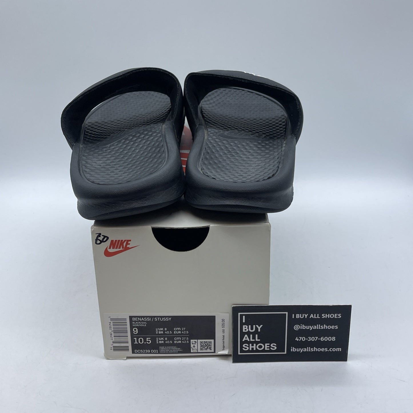 Size 9 - Nike x Stussy Benassi Slide Black Suede Rubber (DC5239-001)