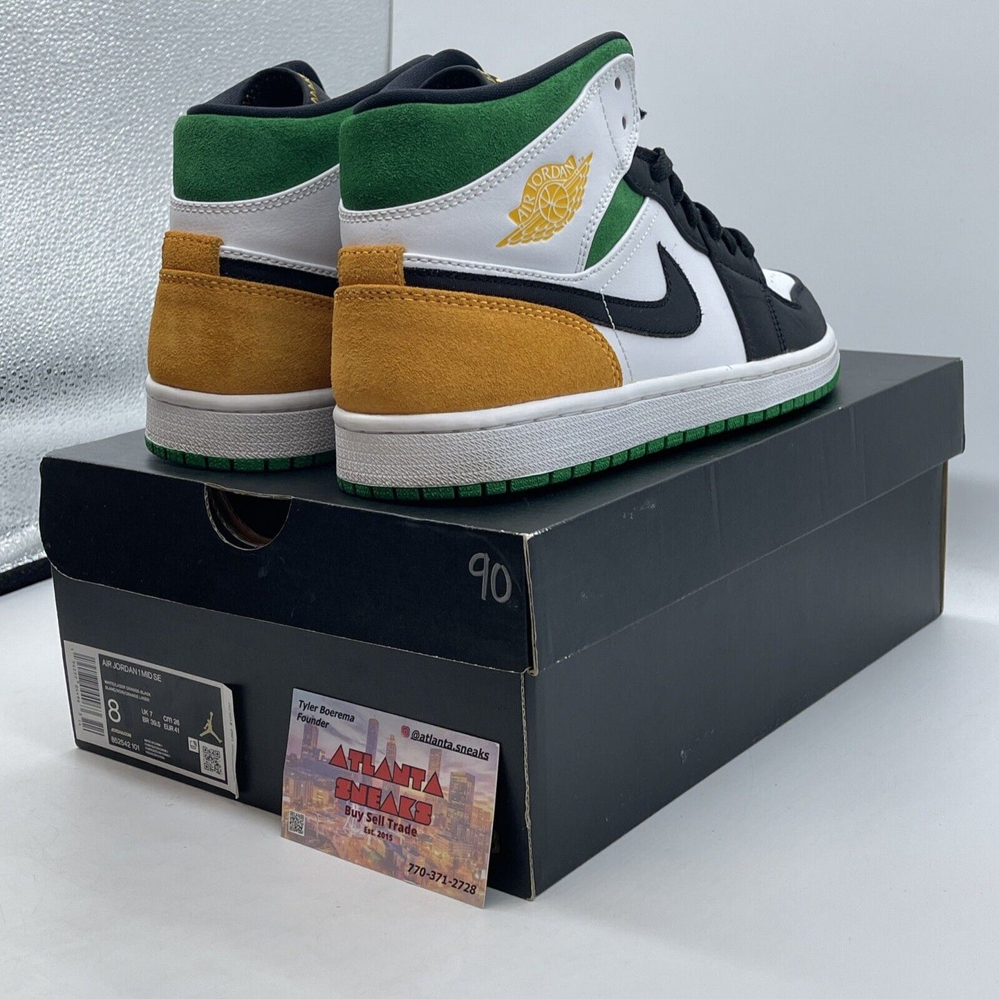 Size 8 - Air Jordan 1 SE Mid Oakland Yellow Green White Black (852542-101)